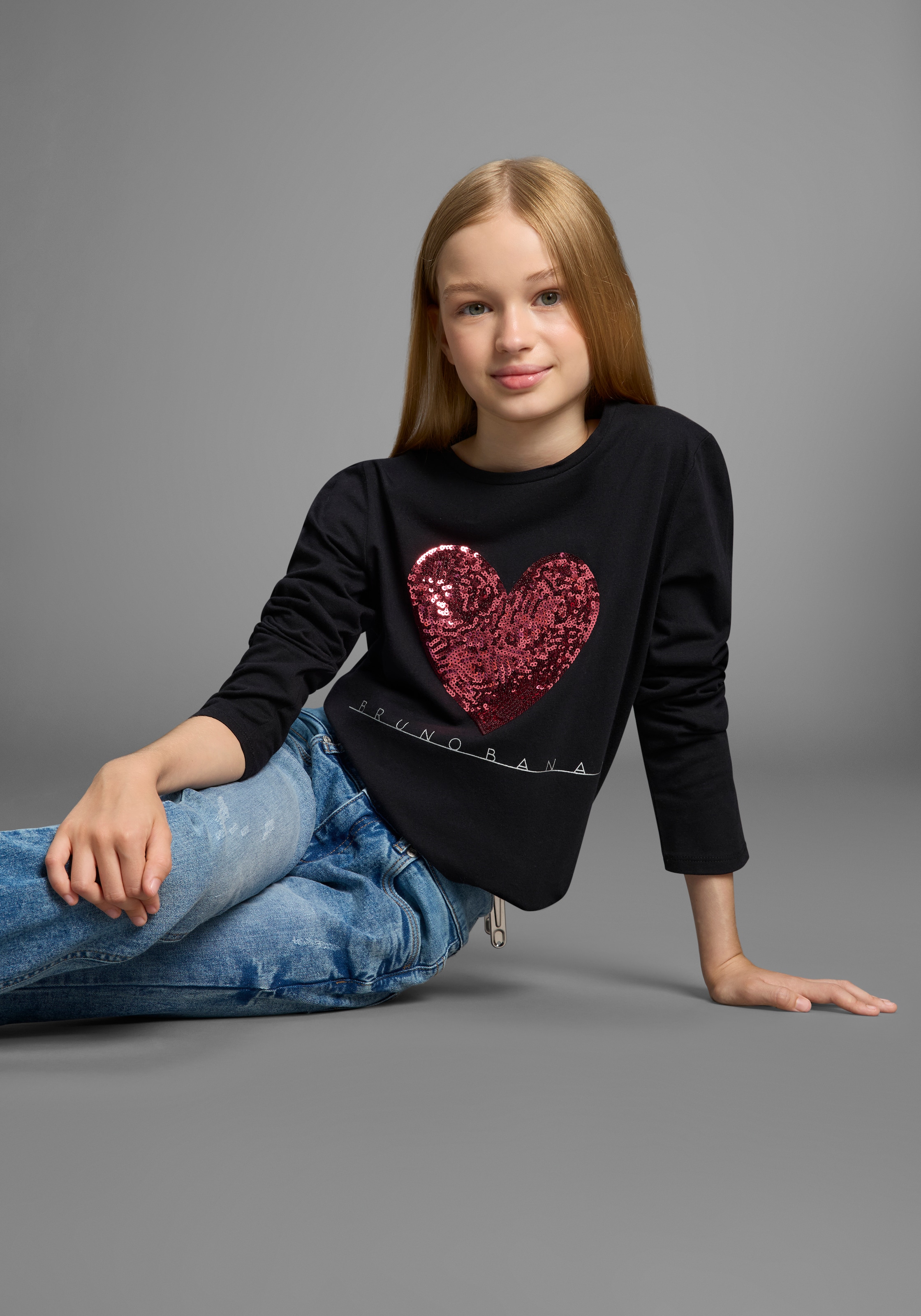 Bruno Banani Langarmshirt »WENDEN-Pailletten - Glitzerherz« Für TEENS. Cooles Paillettenshirt