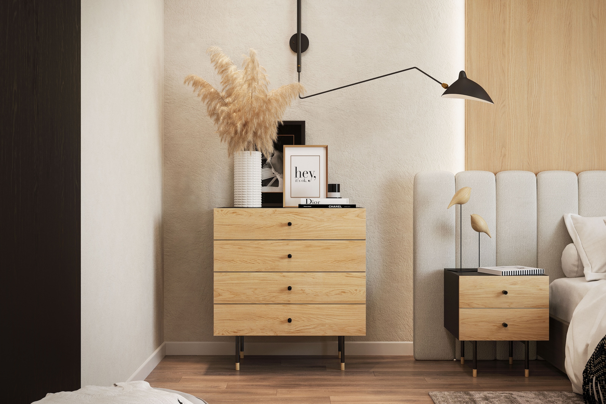 Woodman Kommode »Jugend«, Echtholzfurnier aus Eiche, in 2 Breiten, mit Schubladen, Metallfüße