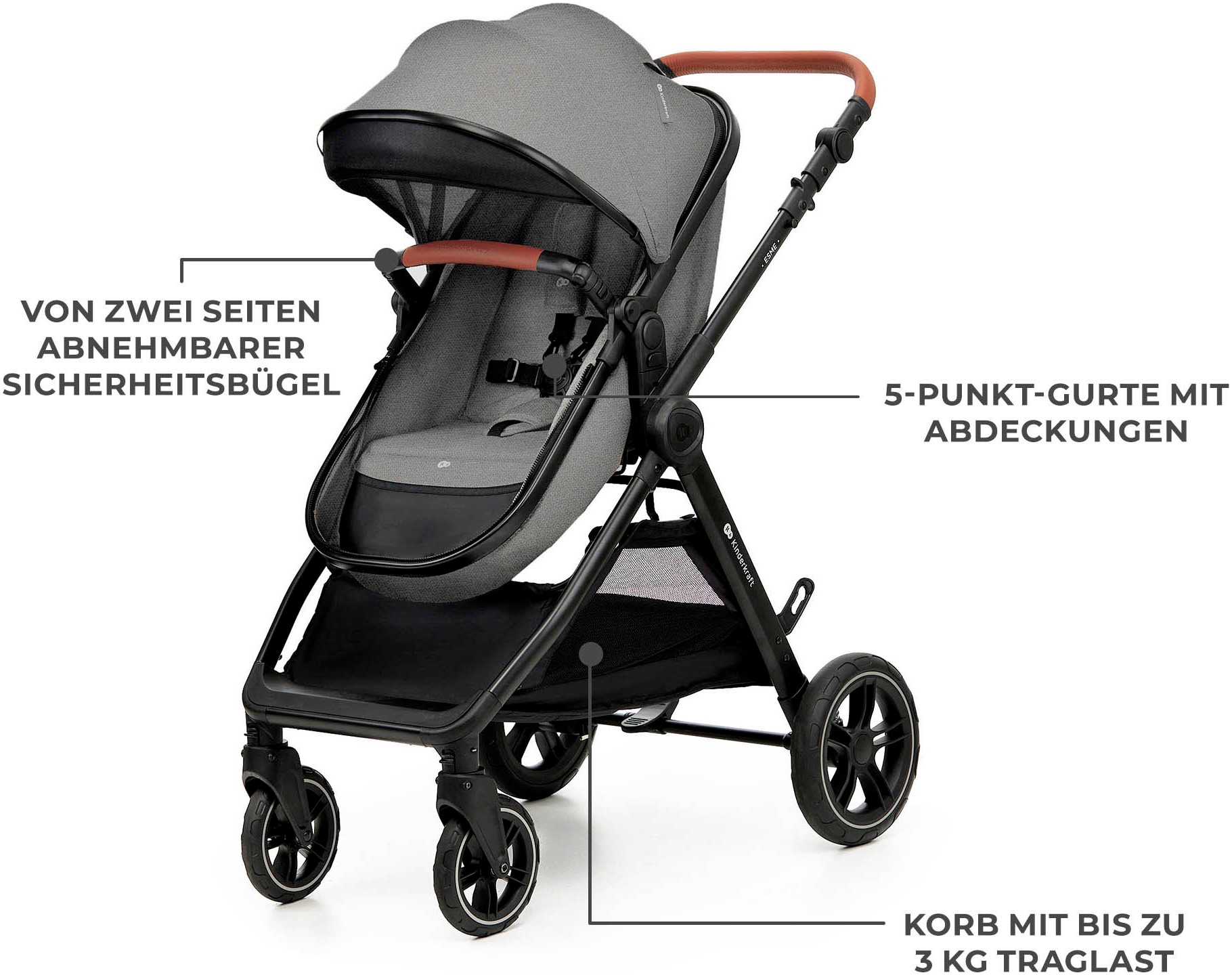 Kinderkraft Kombi-Kinderwagen »ESME 3IN1« 25 kg inkl. Babyschale MINK PRO 2 i-Size (40–87 cm)
