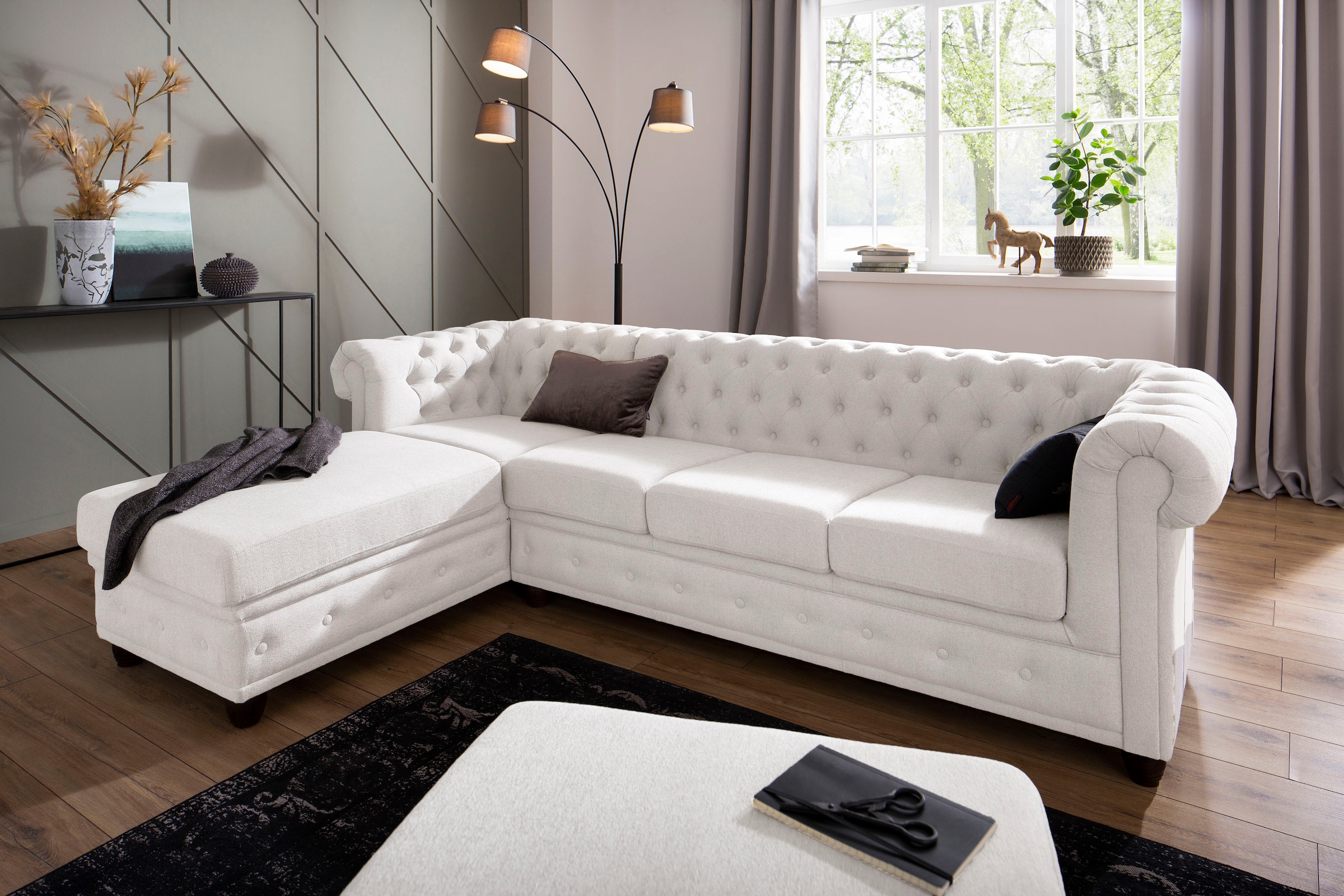 Home affaire Chesterfield-Sofa »New Castle L-Form«, hochwertige Knopfheftung in Chesterfield-Design, B/T/H: 255(171/72)
