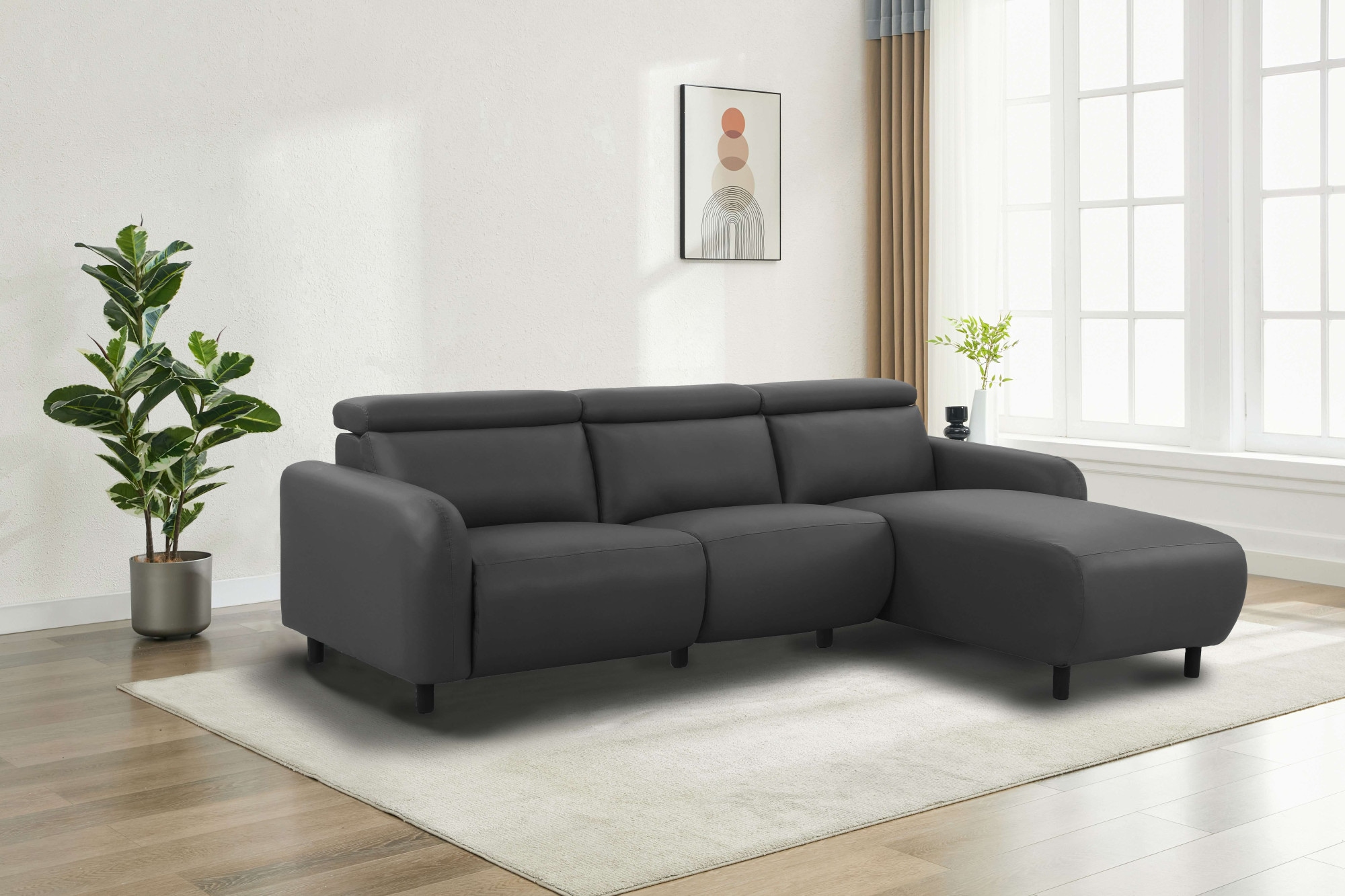Home affaire Ecksofa »SKAANE Lederoptik, L-Form, 274 cm, manuelle u. elektrische Funktion,«, rundes Design, Kopfteilverstellung, Federkernpolsterung