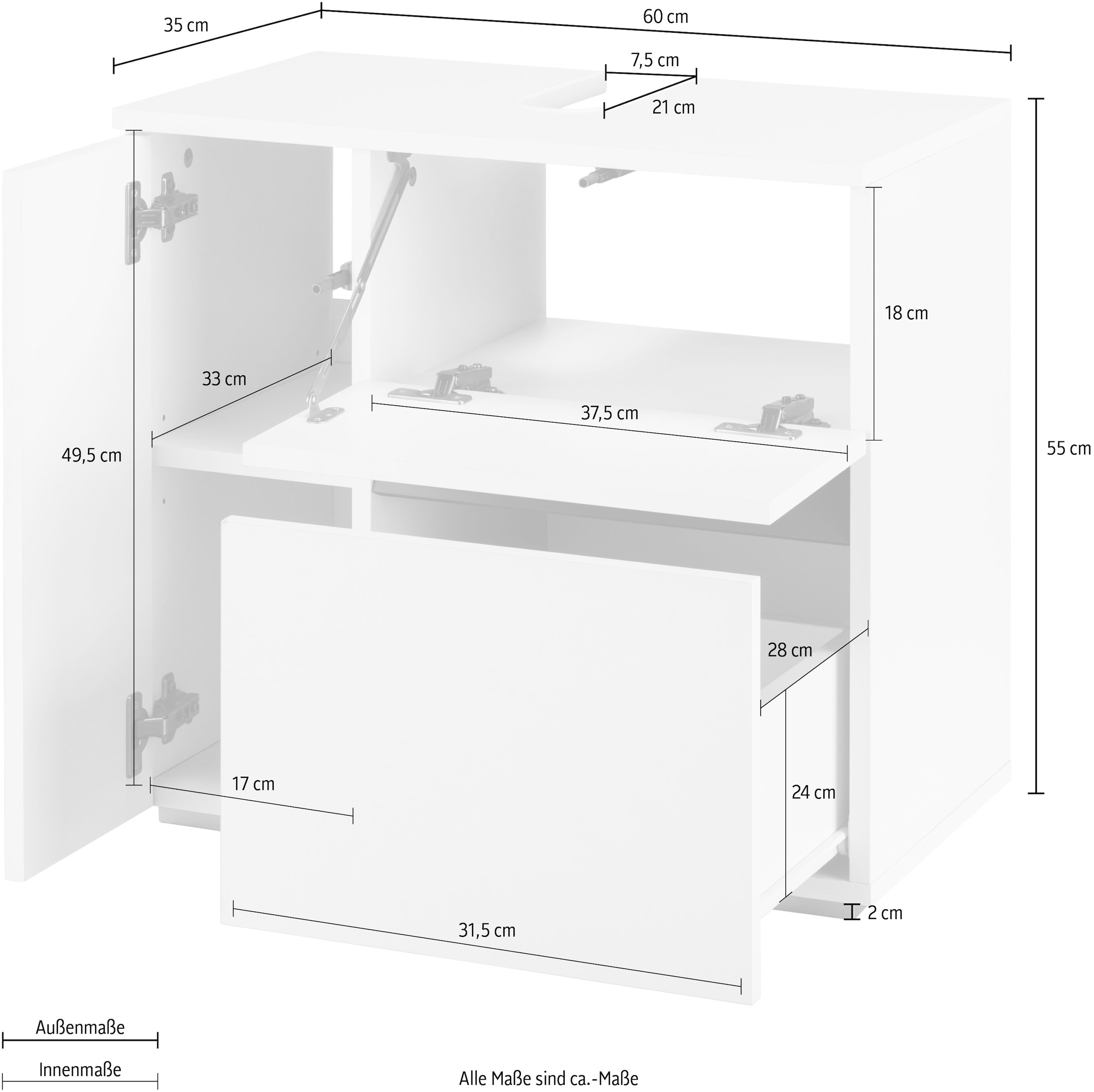 Home affaire Waschbeckenunterschrank »Wisla«, Siphonausschnitt, Tür Push-to-open-Funktion, Breite 60 cm, Höhe 55 cm