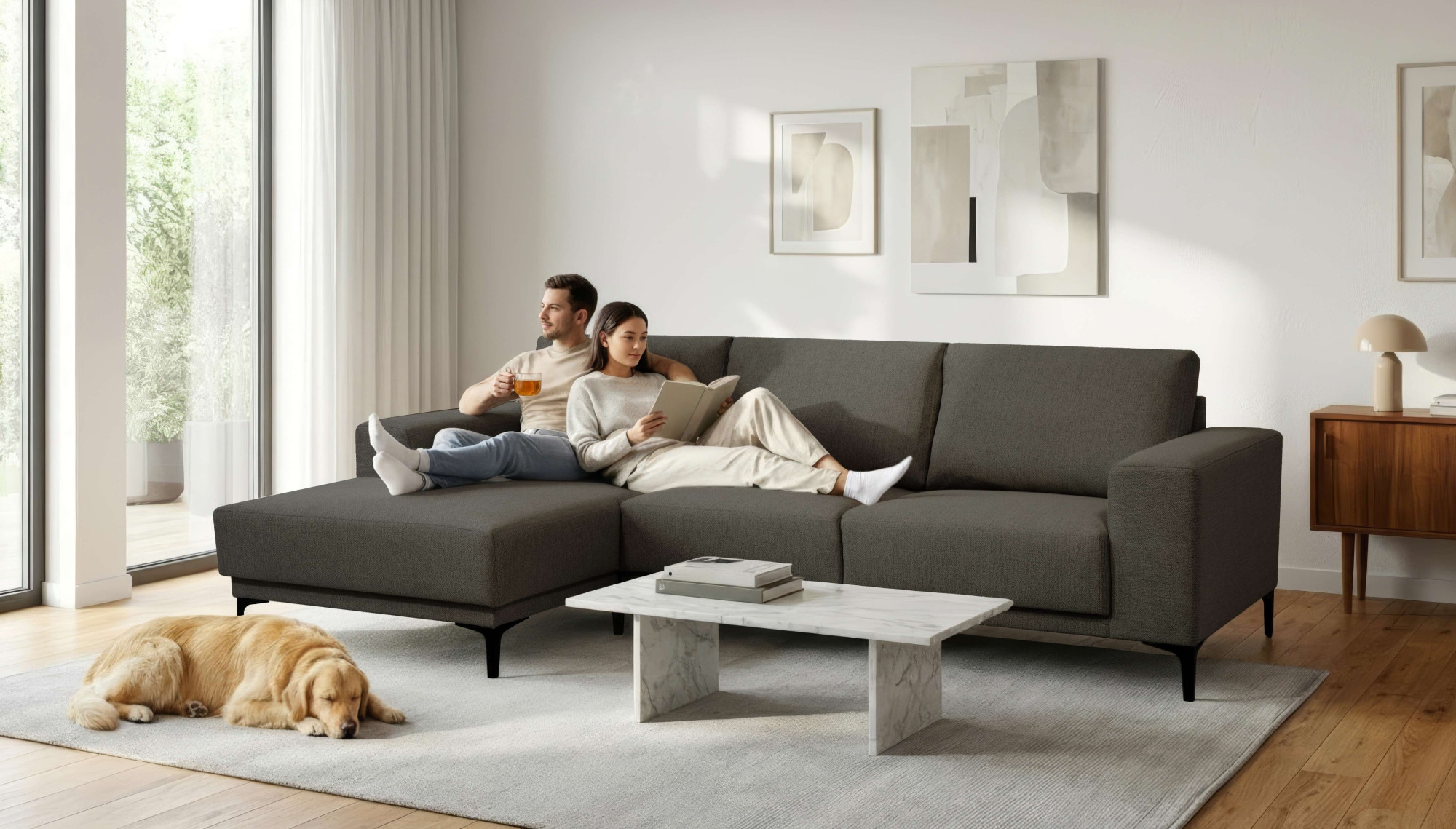 OTTO home Ecksofa »Xander, L-Form« Breite 280 cm, Soft-Touch Chenille, schwarze Metallfüße