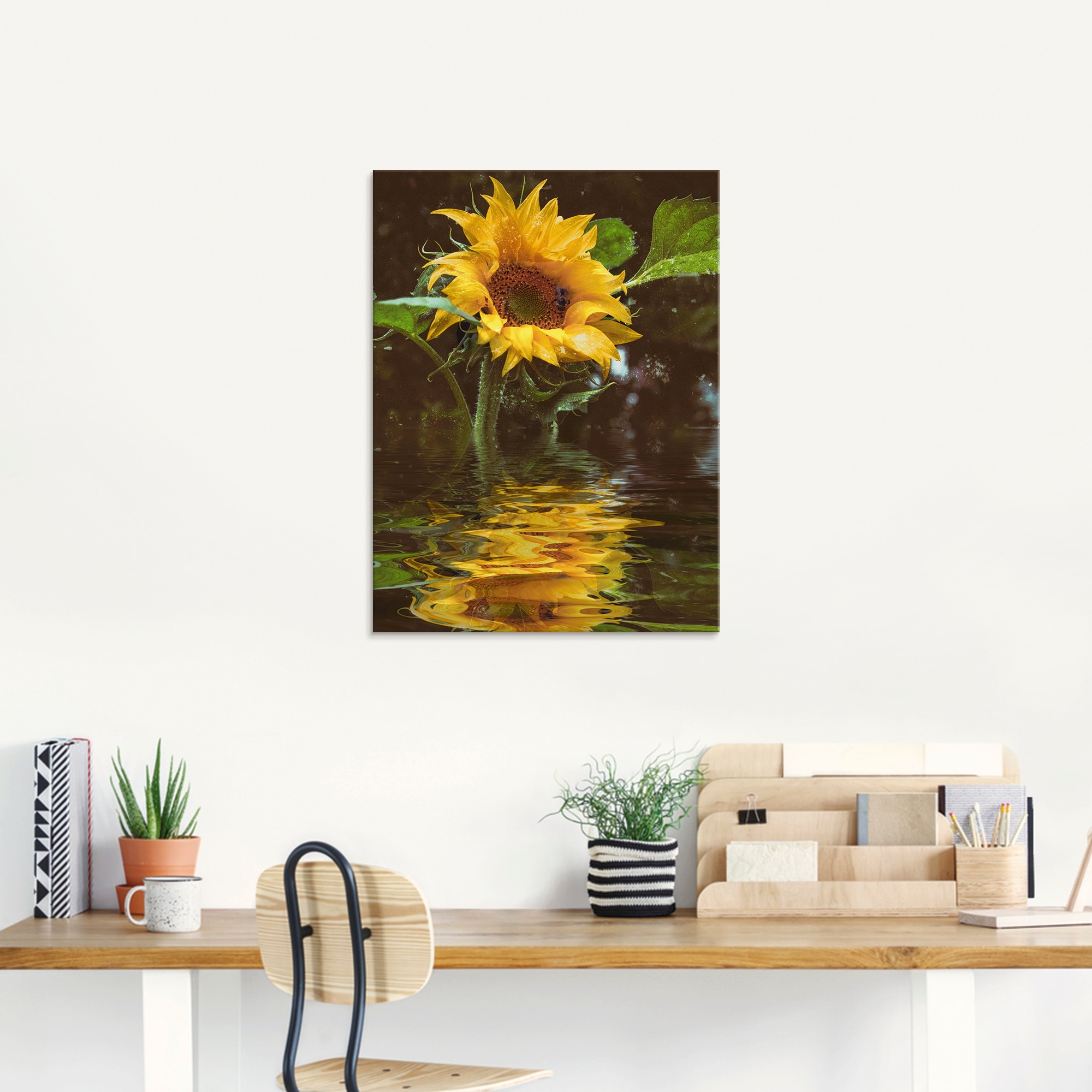 Artland Glasbild »Sonnenblume mit Wasserspiegelung«, Blumen, (1 St.), in  verschiedenen Größen auf Rechnung kaufen