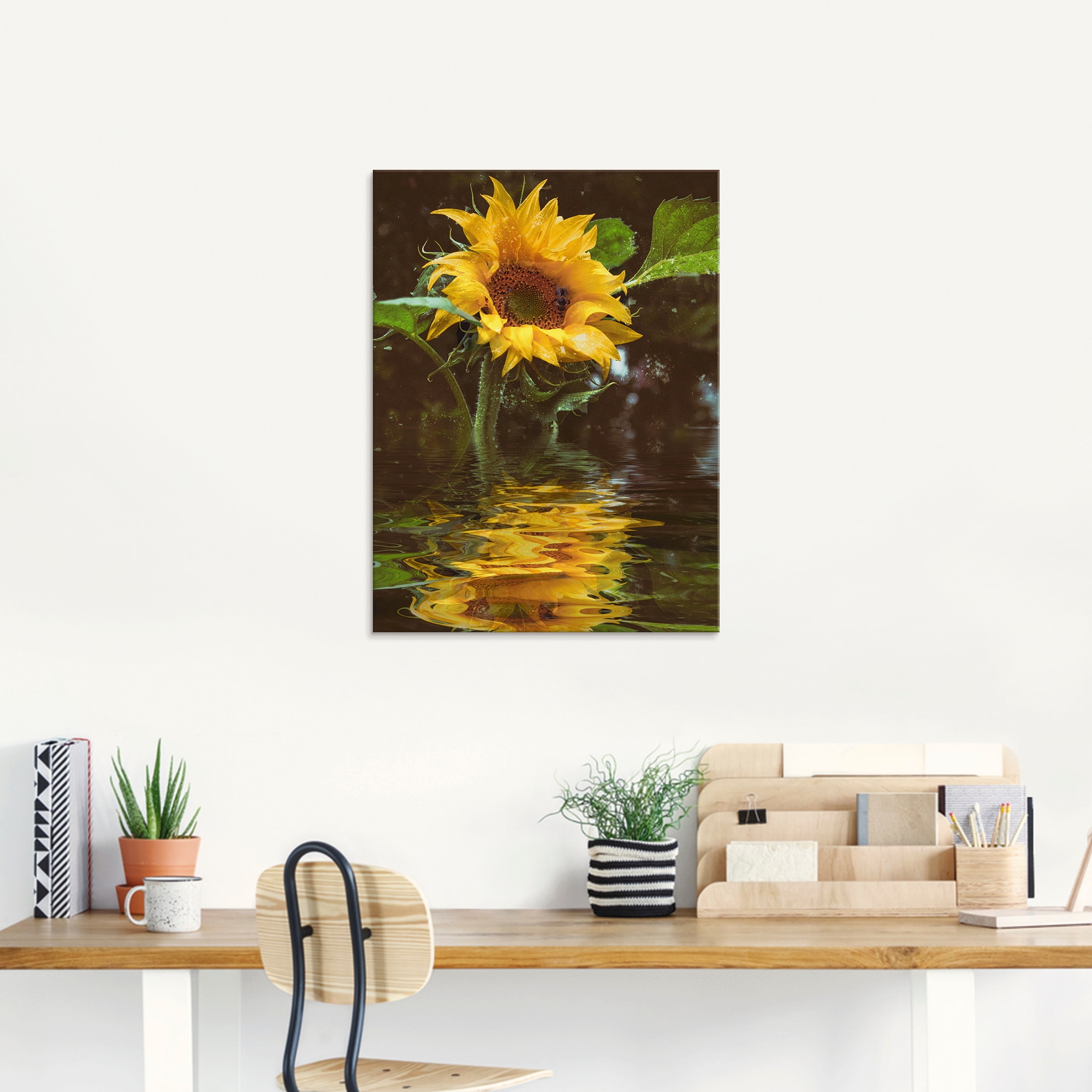 Artland Glasbild »Sonnenblume mit Wasserspiegelung« Blumen 1 Stk. tlg. in verschiedenen Größen