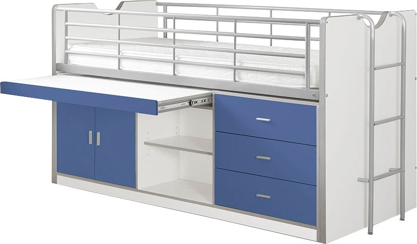 Vipack Hochbett »Bonny, mit zeitloser Optik, super praktisch im Kinderzimmer«, (B/H/T ca. 207x116x96cm, Dekor Oberfläche, in verschieden Farben), mit großer Schreibplatte, Schubladen, Fächern, maximaler Stauraum