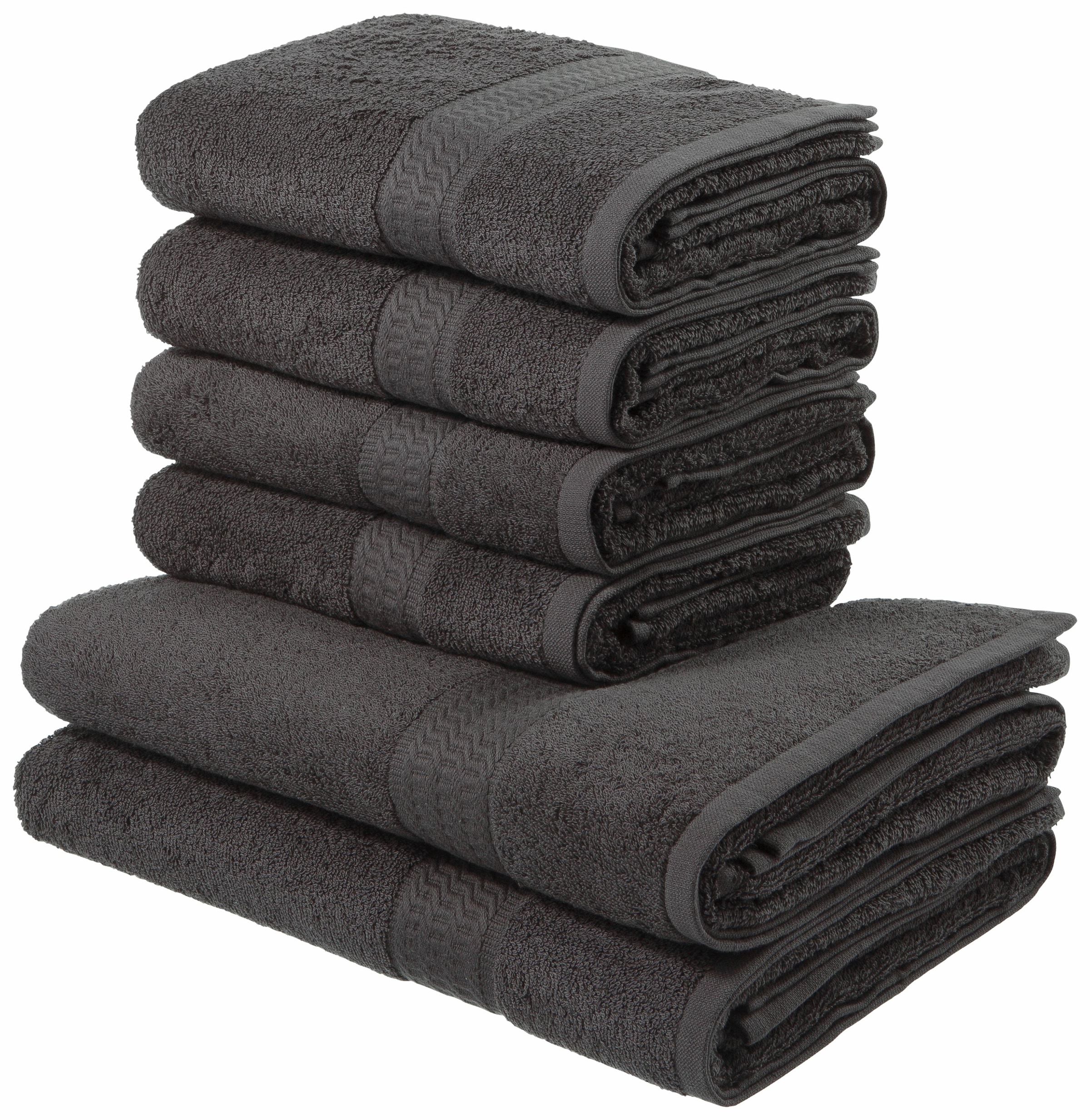 my home Handtuch Set »Juna«, Set, 6 tlg., Walkfrottee, Handtuch-Set, mit  Bordüre, Handtücher in Uni-Farben, 100% Baumwolle