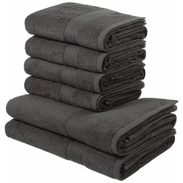 my home Handtuch Set »Juna«, Set, 6 tlg., Walkfrottee, Handtuch-Set, mit  Bordüre, Handtücher in Uni-Farben, 100% Baumwolle