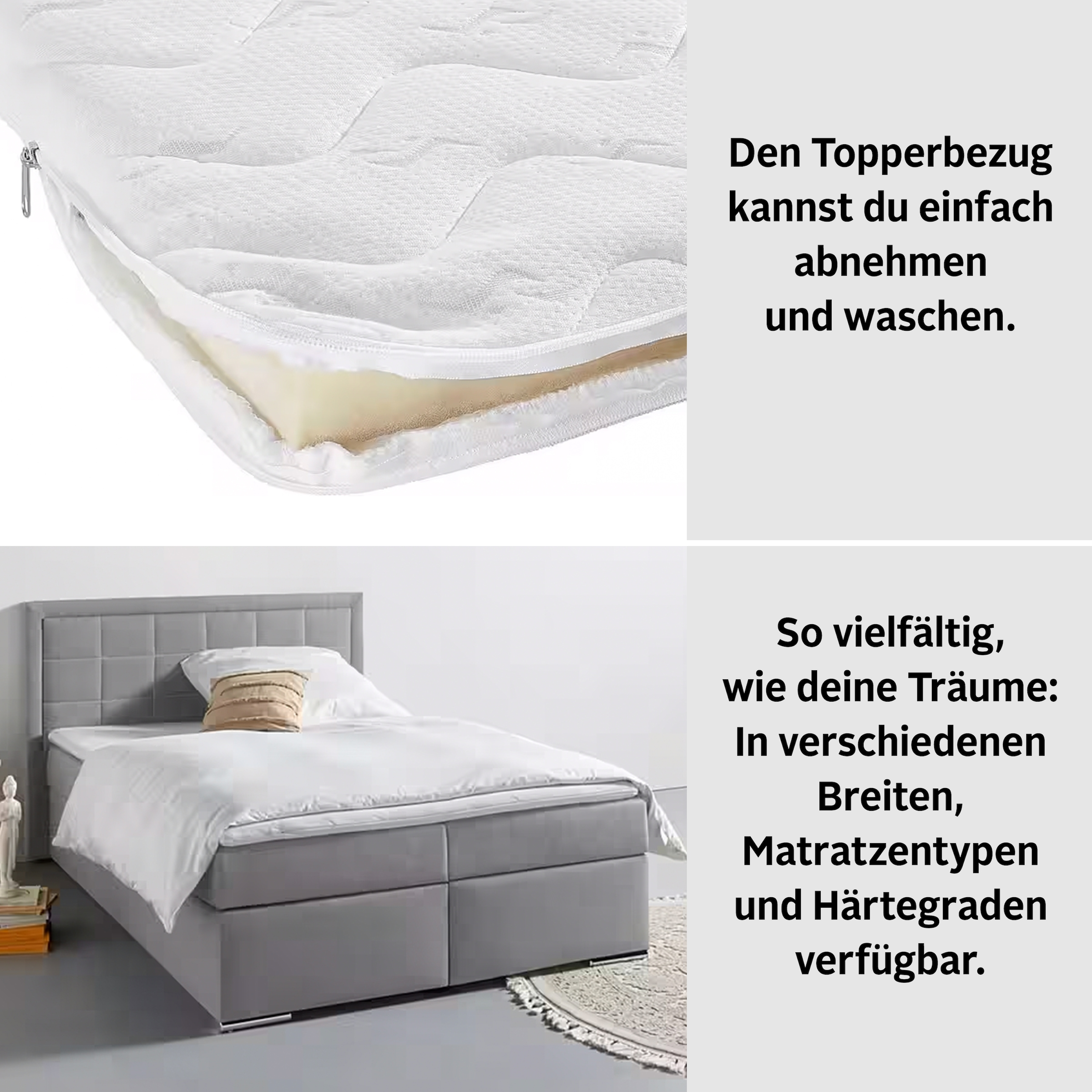 Boxbett Athena, wahlweise mit Bettkasten inkl. Topper bei Ausführung mit Matzratze, in Härtgraden H2, H3, H4