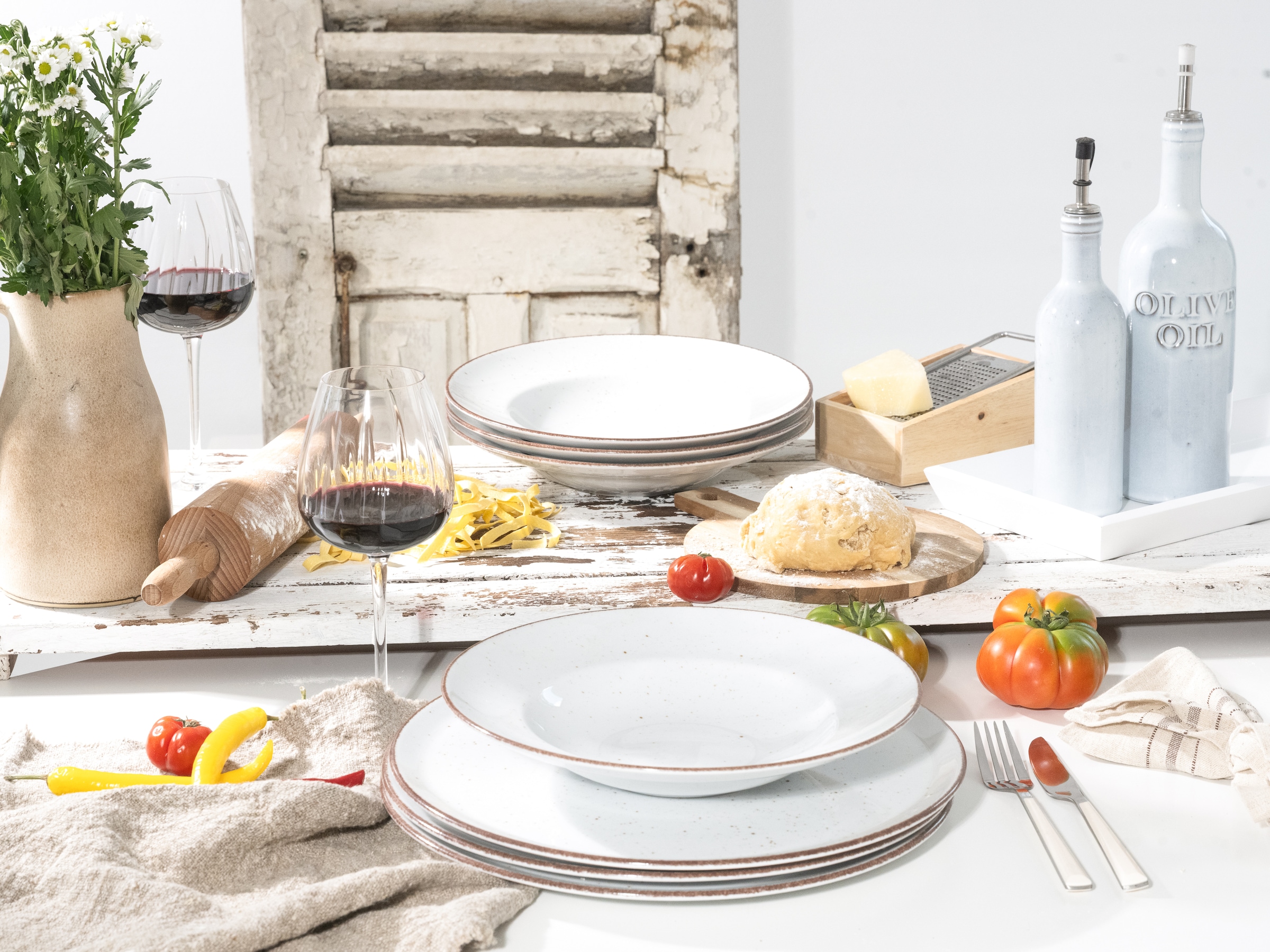 CreaTable Pizzateller »Vintage Nature, Teller Set, 4-tlg.« Naturverbundenes Design, Vielseitig einsetzbar
