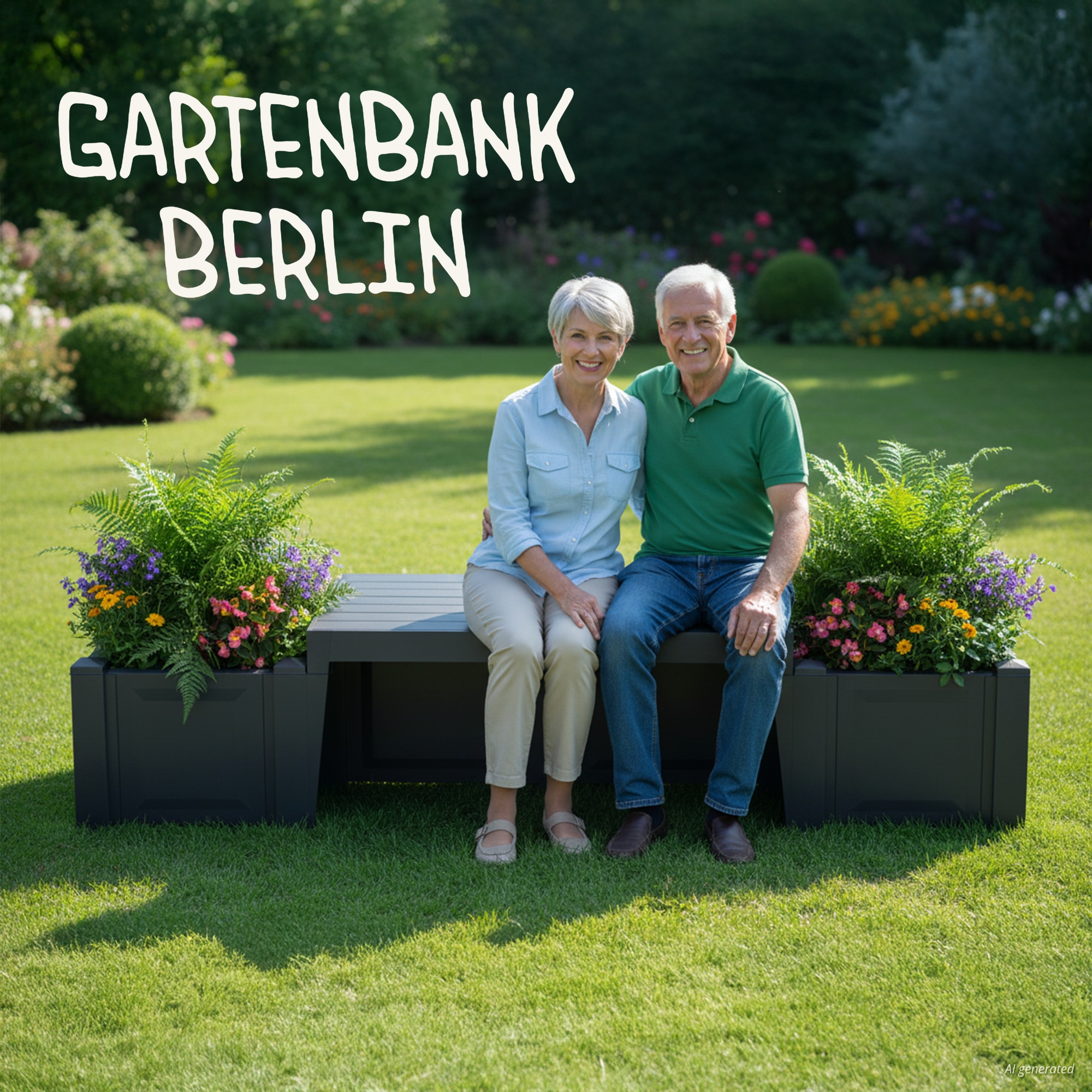 KHW Gartenbank »"Berlin", aus wetterfestem Kunststoff, anthrazit« für 2 Personen, mit je einem Pflanzkasten rechts und links