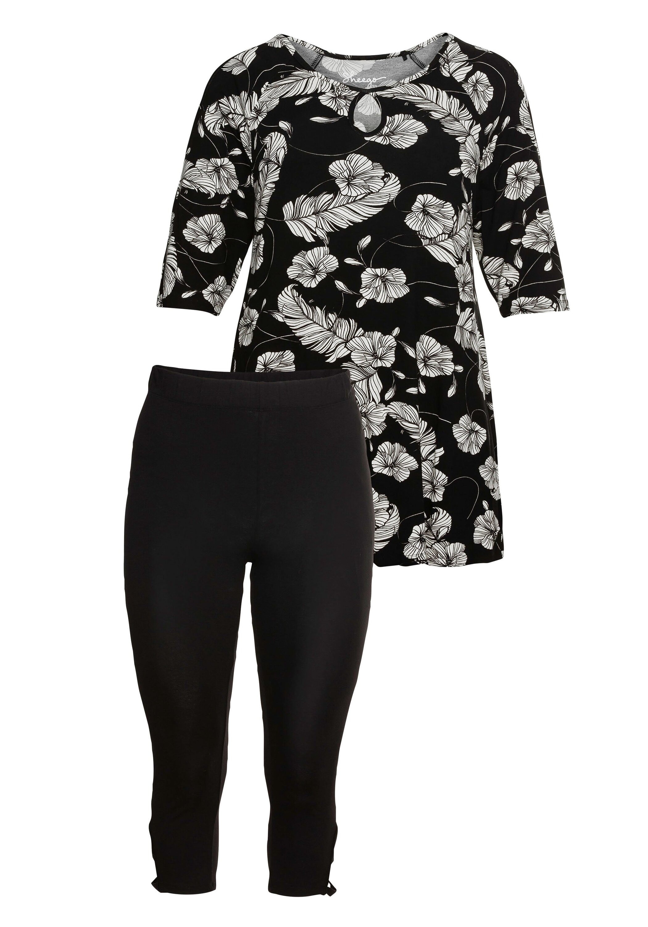 Sheego Longshirt »Strandshirt und Leggings im Set mit Caprileggings«, im Set mit Caprileggings