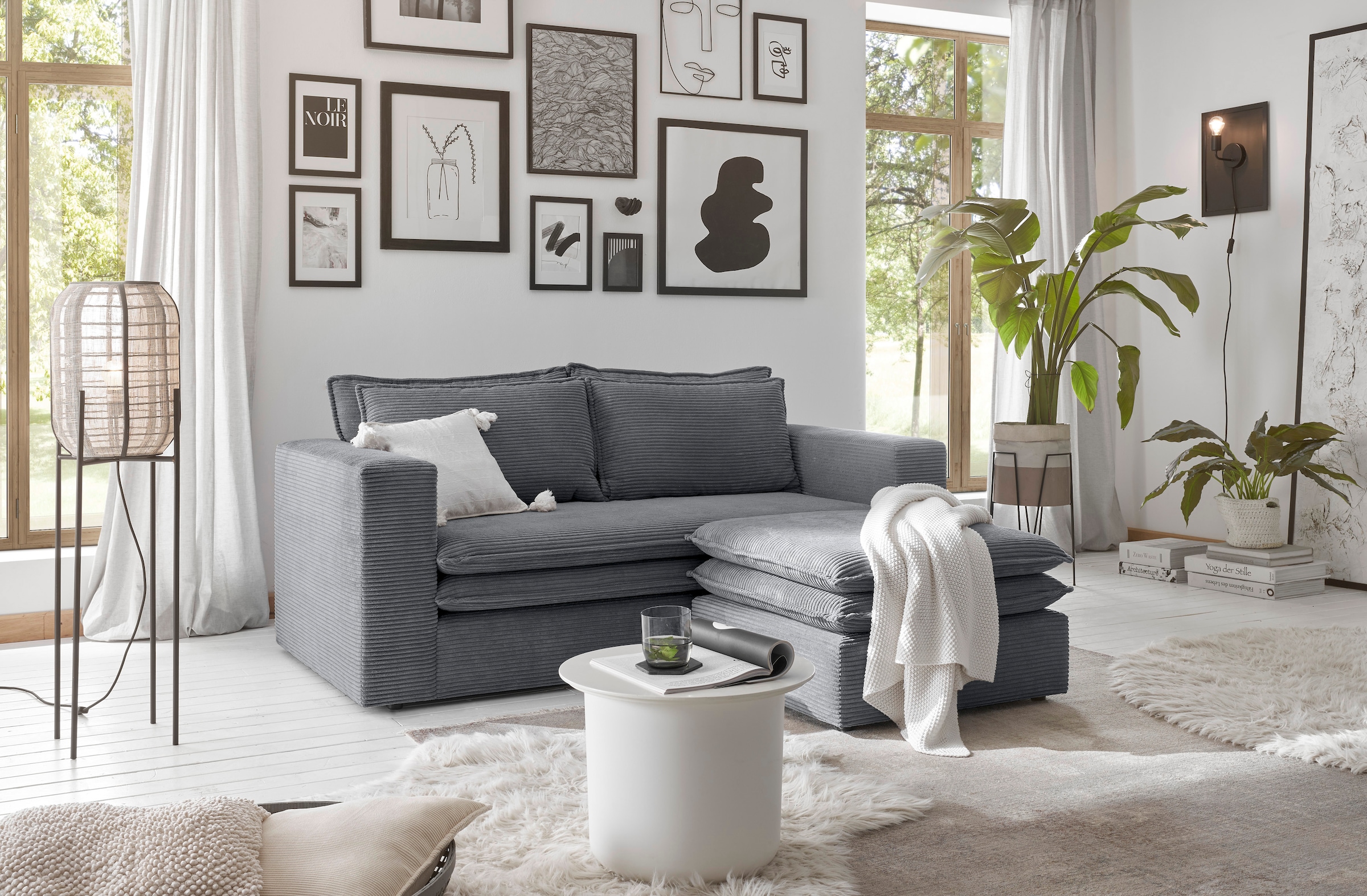 Places of Style Sitzgruppe »PIAGGE«, (2 tlg.), 2-Sitzer-Sofa und Hocker klein im Set