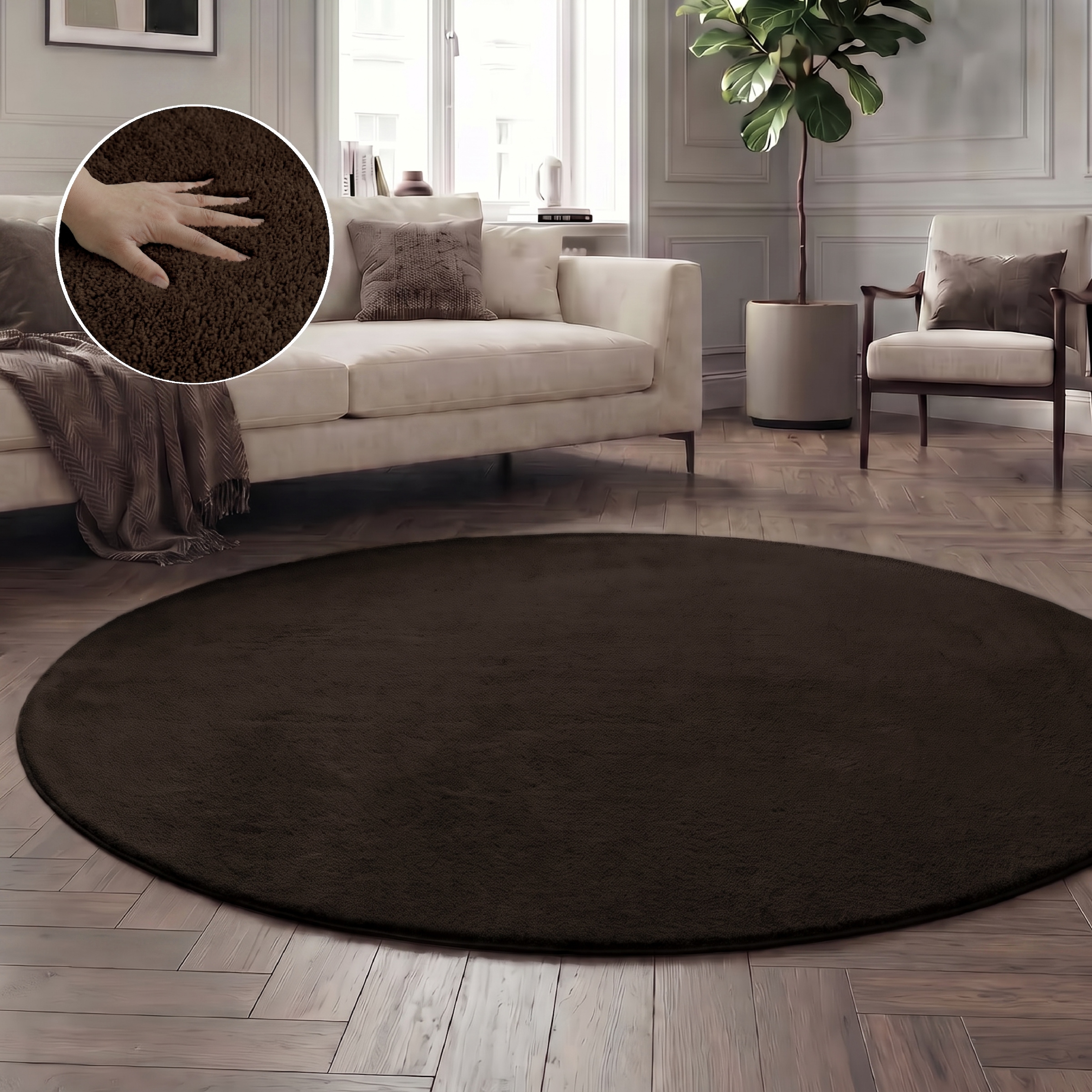 OTTO home Teppich »Cali« rund 16 mm Höhe Uni-Farben, kuschelig, & weich, waschbar, Wohnzimmer, Schlafzimmer