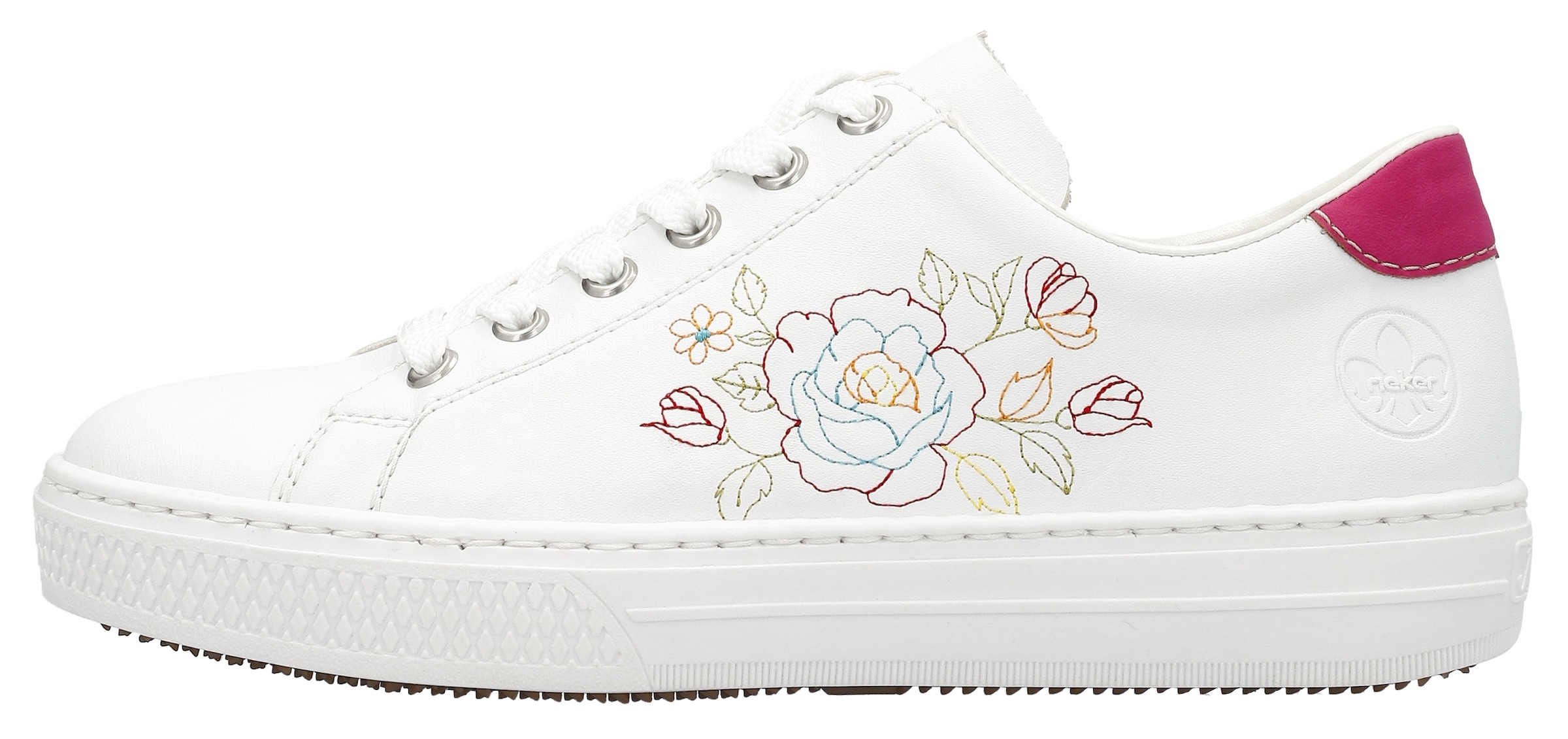 Rieker Sneaker, mit seitlicher Blumenstickerei, Freizeitschuh, Halbschuh, Schnürschuh