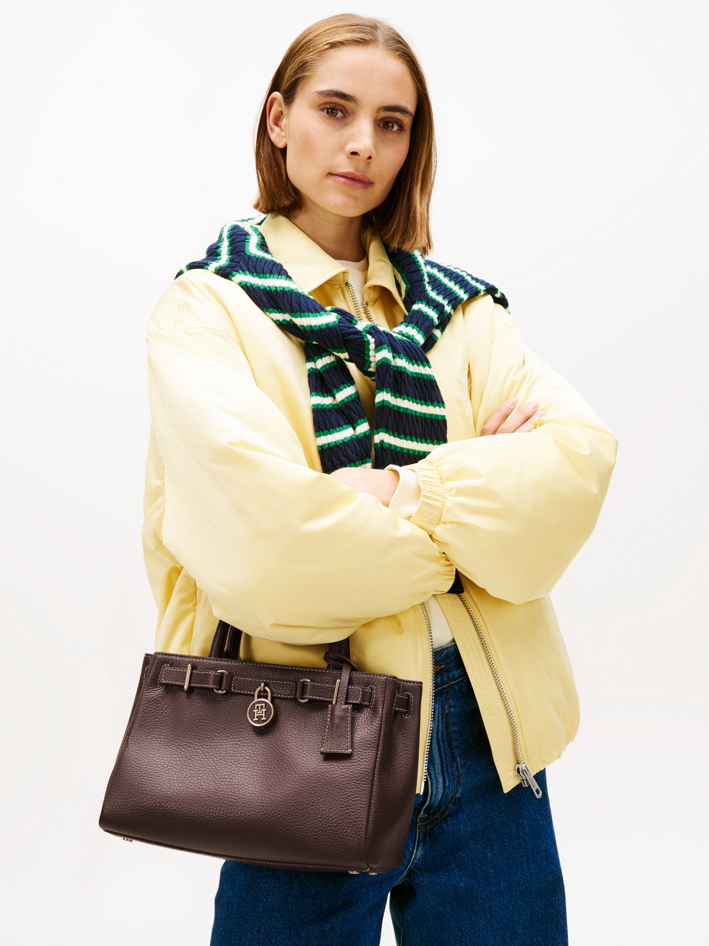 Tommy Hilfiger Henkeltasche »AMERICAN ICON MINI TOTE LEATHER« , Damen Tragetasche, Businessbag mit Zierriegel und Schloss