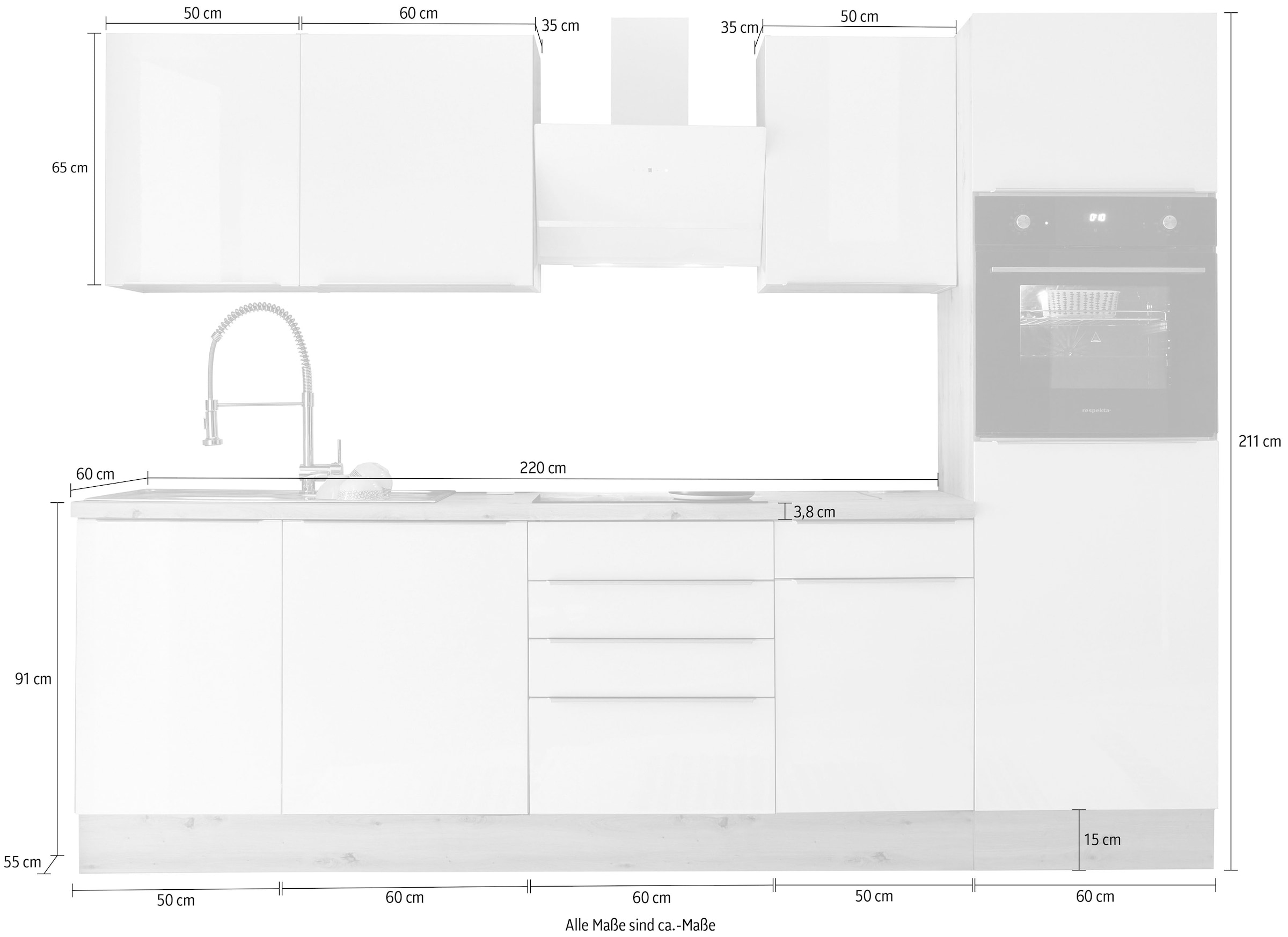 RESPEKTA Küchenzeile aus der Funktion, kaufen Ausstattung Marleen«, Serie 280 Soft Raten auf »Safado wie hochwertige Breite cm Close