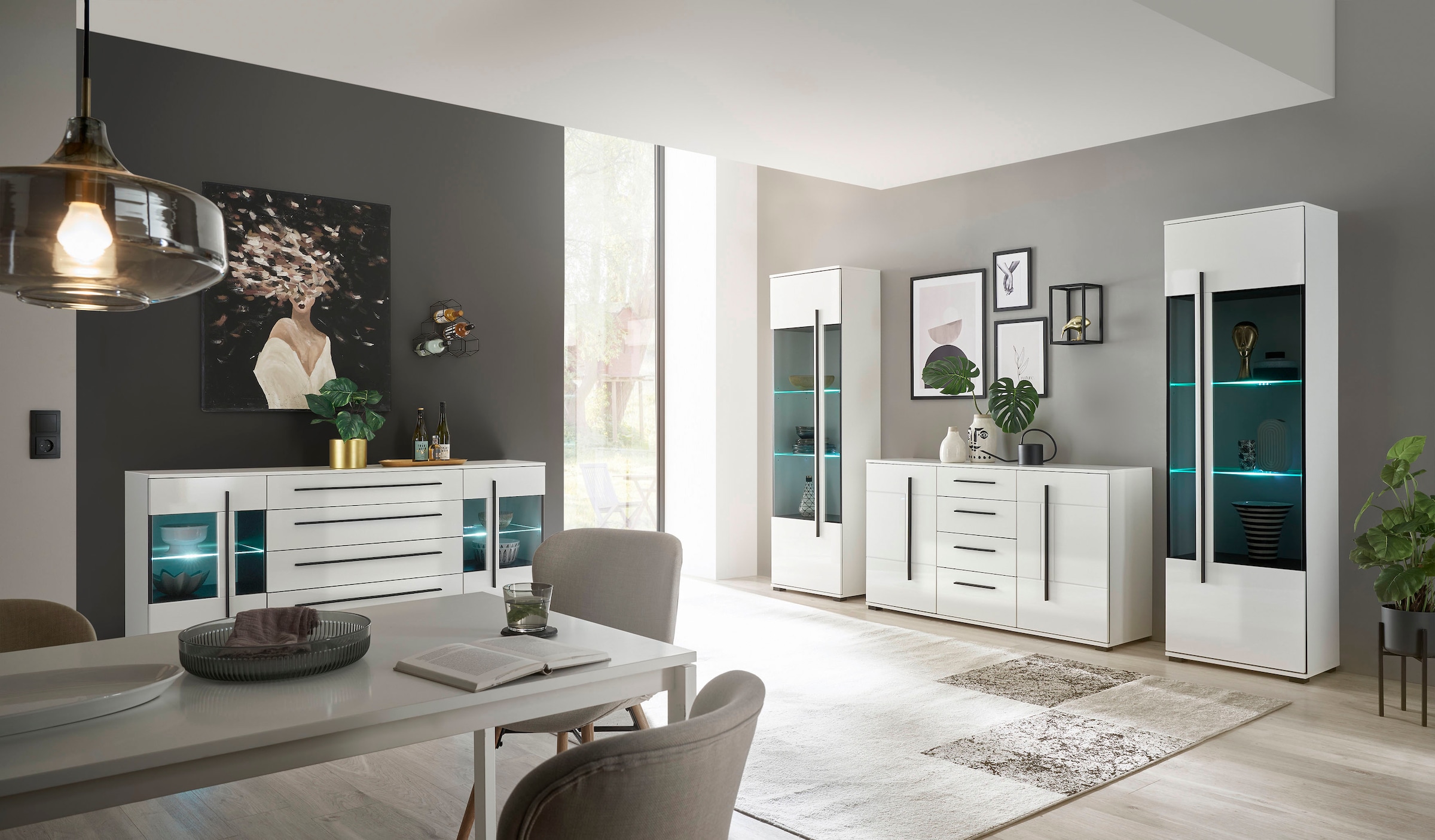 Home affaire Wohnwand »Cantara, moderne Anbauwand, Wohnzimmer-Set, in Eiche Evoke oder Weiß« Set, 