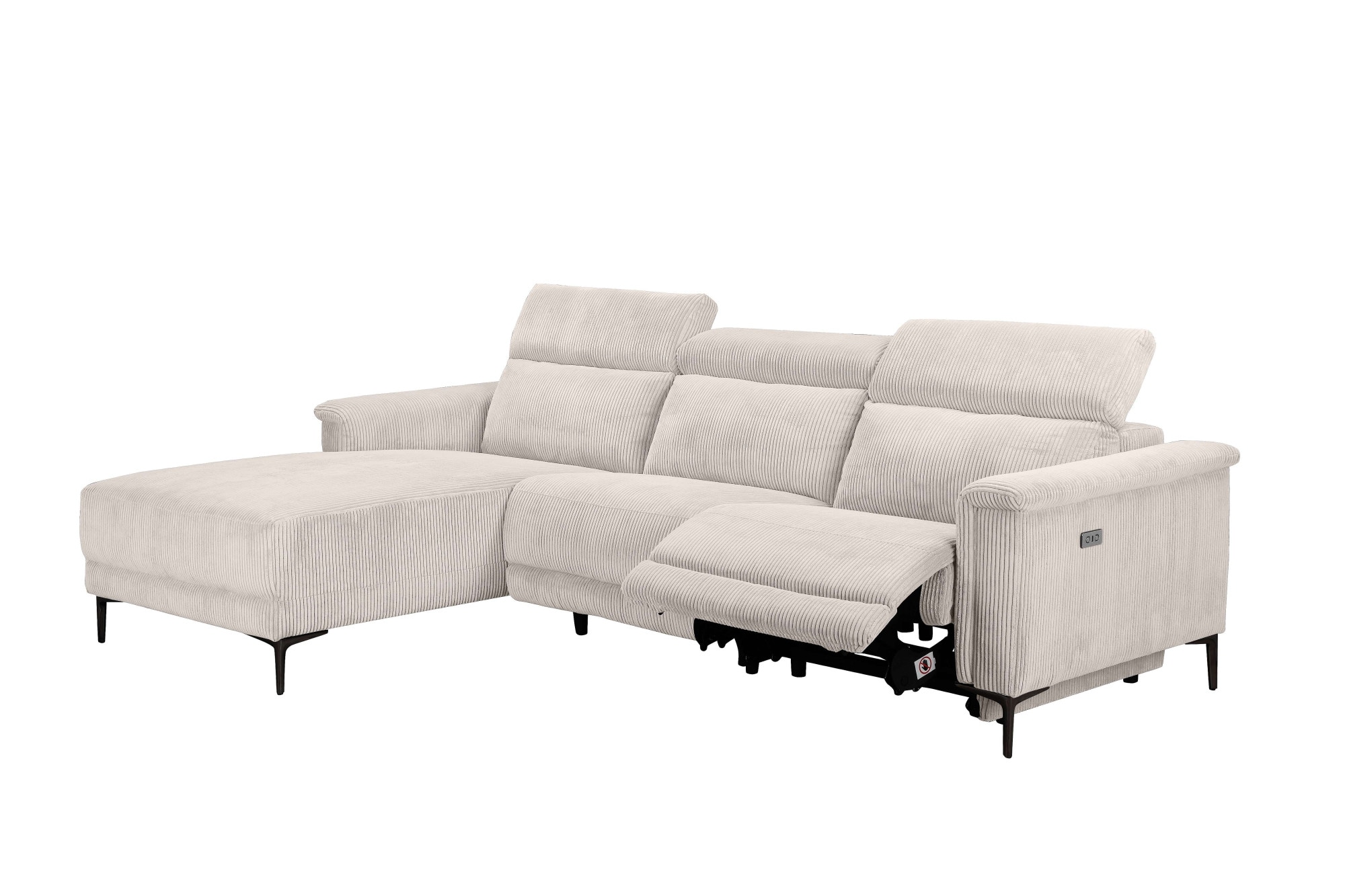 Places of Style Ecksofa »Lund in Cord, L-Form, 261 cm, manuelle und elektr. Relaxfunktion,«, USB-A und Kopfteilverstellung