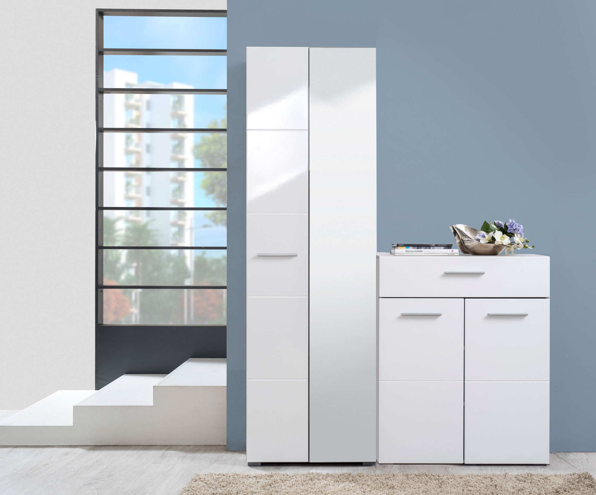 Home affaire Garderobenschrank »Beny Kleiderschrank, Stauraumschrank, Flurschrank, Höhe 193 cm« Hochglanzfronten, Spiegeltür, Breite 60 cm, ausziehbare Kleiderstange