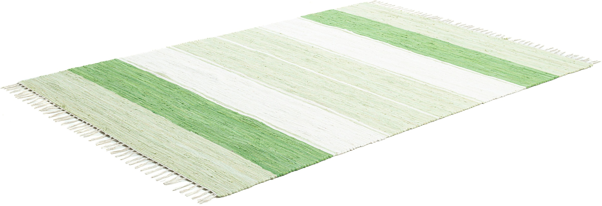 THEKO Teppich »Stripe Cotton«, rechteckig, 5 mm Höhe, Flachgewebe, gestreift, reine Baumwolle, handgewebt, mit Fransen