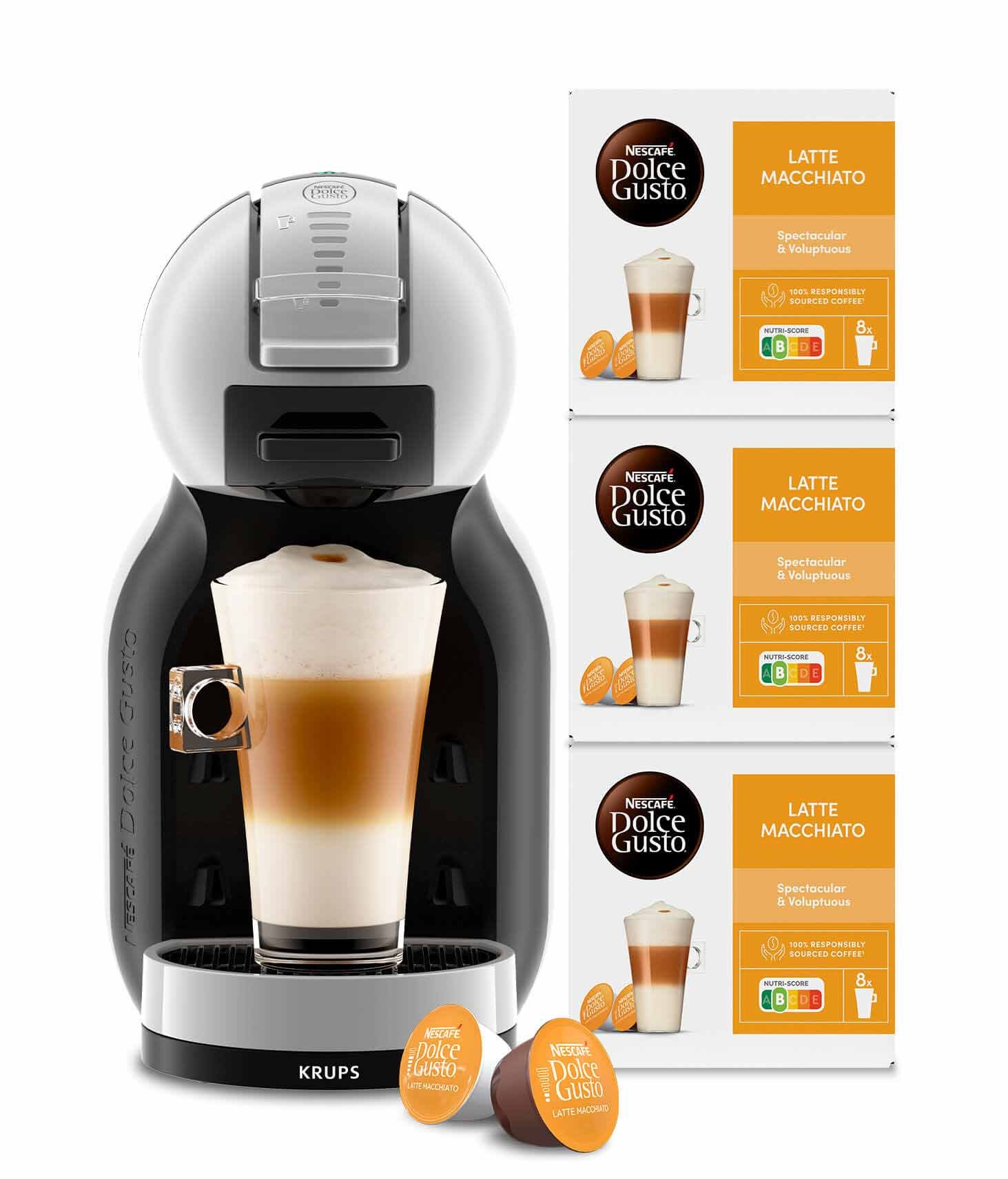 NESCAFÉ Dolce Gusto , Kapselmaschine »KP123B Mini Me« 3 Pakete Nescafé Dolce Gusto Latte Macchiato, Arctic Grey/Schwarz, Kapselmaschine