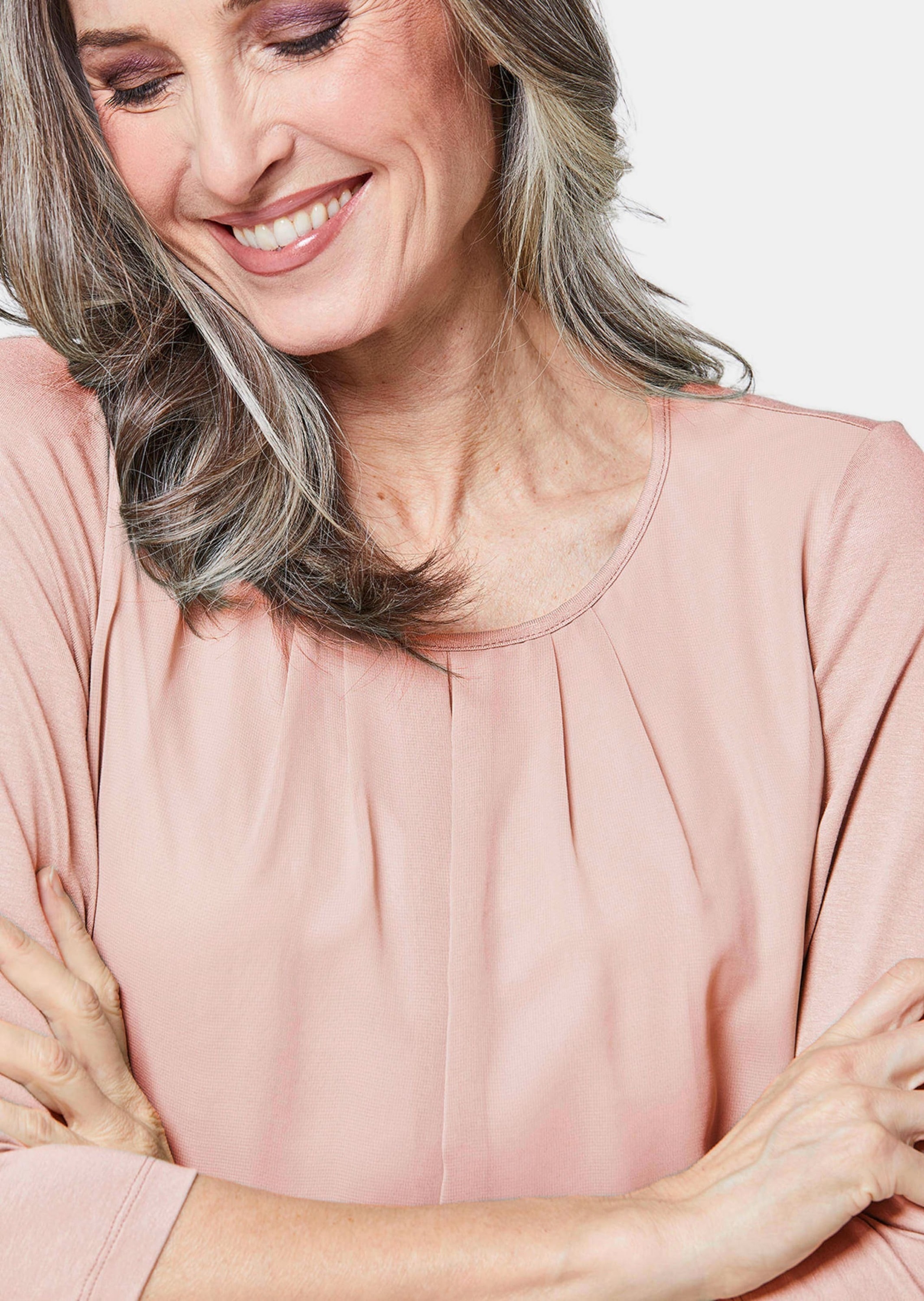 GOLDNER Kurzarmbluse »Kurzgröße Chiffon-Shirt mit 3/4-Arm, Rundhals«
