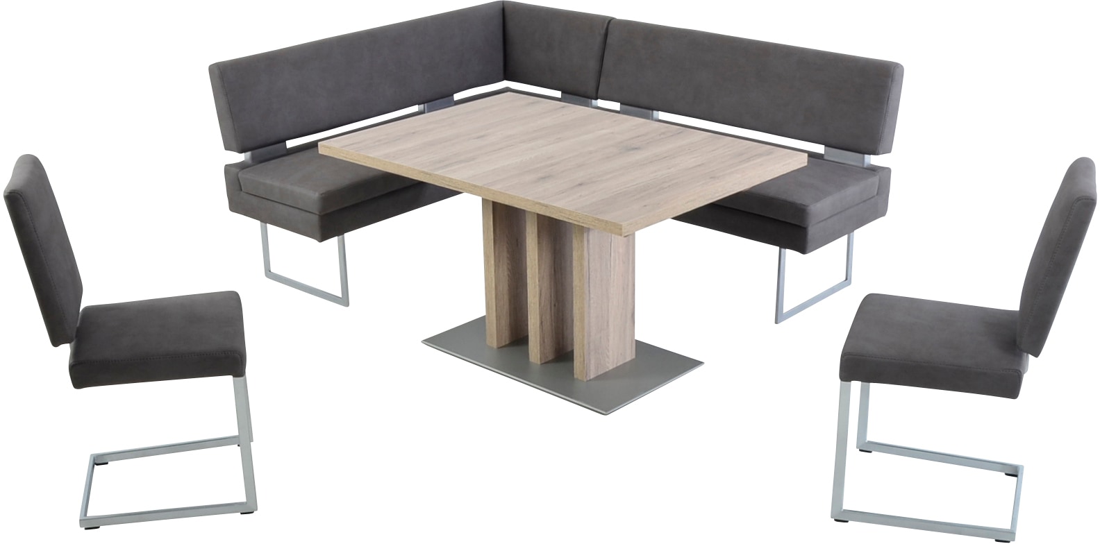 K+W Komfort & Wohnen Essgruppe 4 Stk. tlg. langer Schenkel links oder rechts, 2 Freischwinger, 1 Funktionstisch