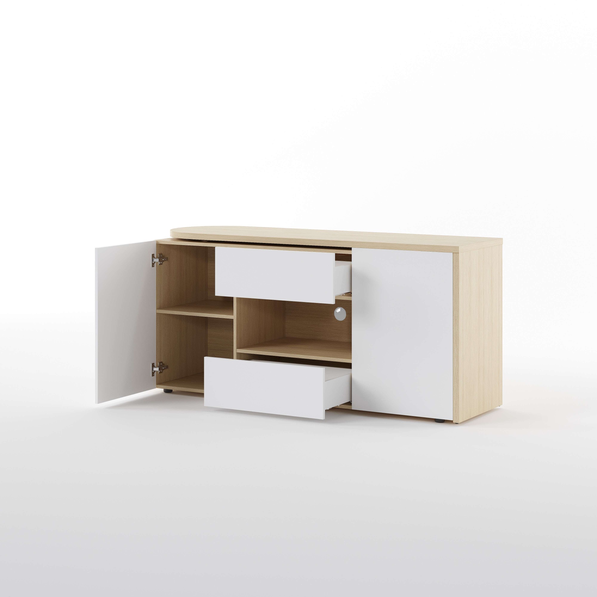 TemaHome Sekretär »ein Sideboard und Schreibtisch, ausziehbar, über Eck,«, mit 2 Schubladen, 1 Tür, offene Fächer, mit Kabeldurchführung