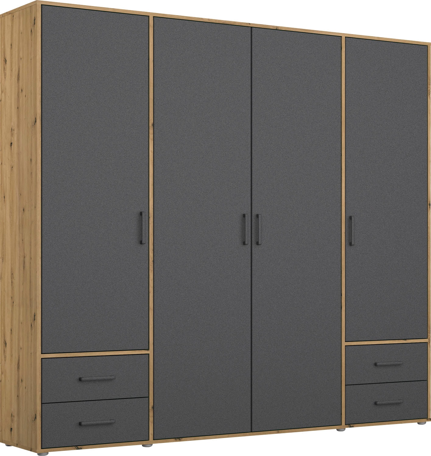 rauch Drehtürenschrank »Kleiderschrank Schrank Garderobe Wäscheschrank VOYAGER«, moderne Griffe in Graumetallic mit Außenschubkästen MADE IN GERMANY