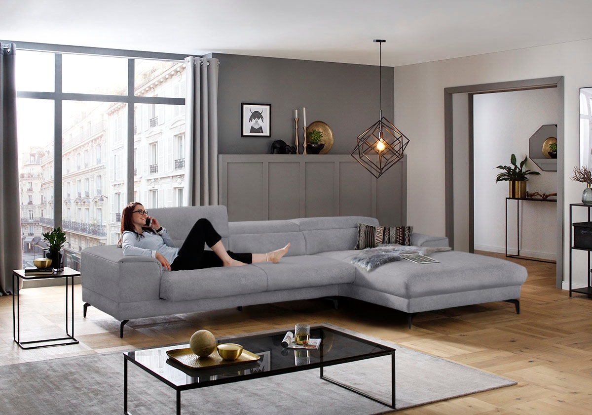 W.SCHILLIG Ecksofa »piedroo, Designsofa mit tollem Sitzkomfort, bequem, L-Form«, Kopfteilverstellung, wahlweise mit Sitztiefenverstellung, Breite 343cm