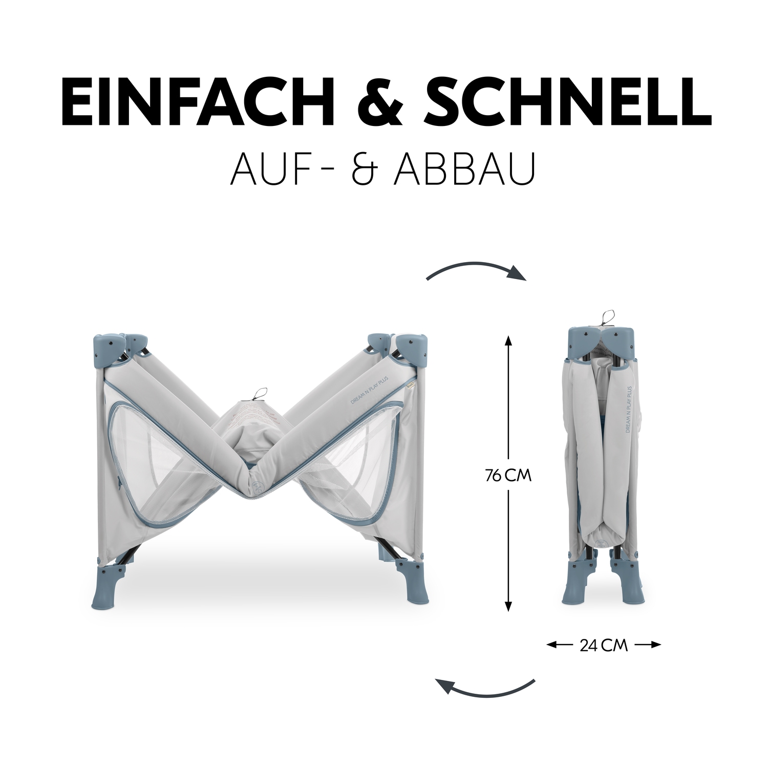 Hauck Baby-Reisebett »Dream N Play Plus, Dusty Blue«, Vorderausstieg