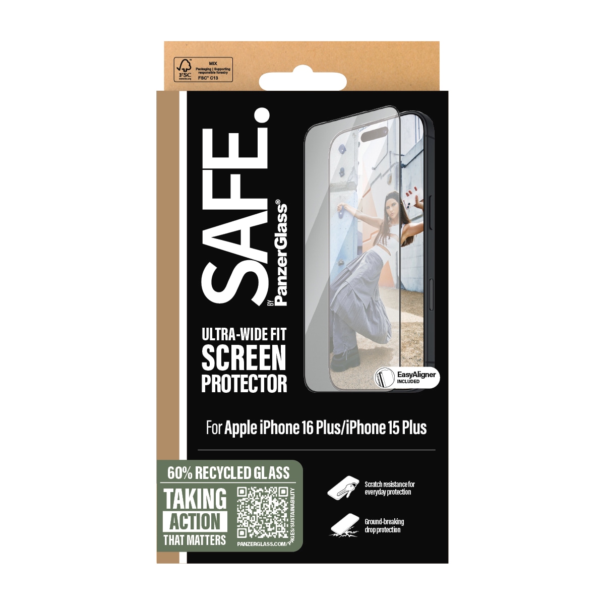 SAFE by PanzerGlass Displayschutzglas »Ultra-Wide Fit Screen Protection«, für Apple iPhone 16 Plus-Apple iPhone 15 Plus, Displayschutzfolie, Schutzfolie, Bildschirmschutz, kratz- & stoßfest