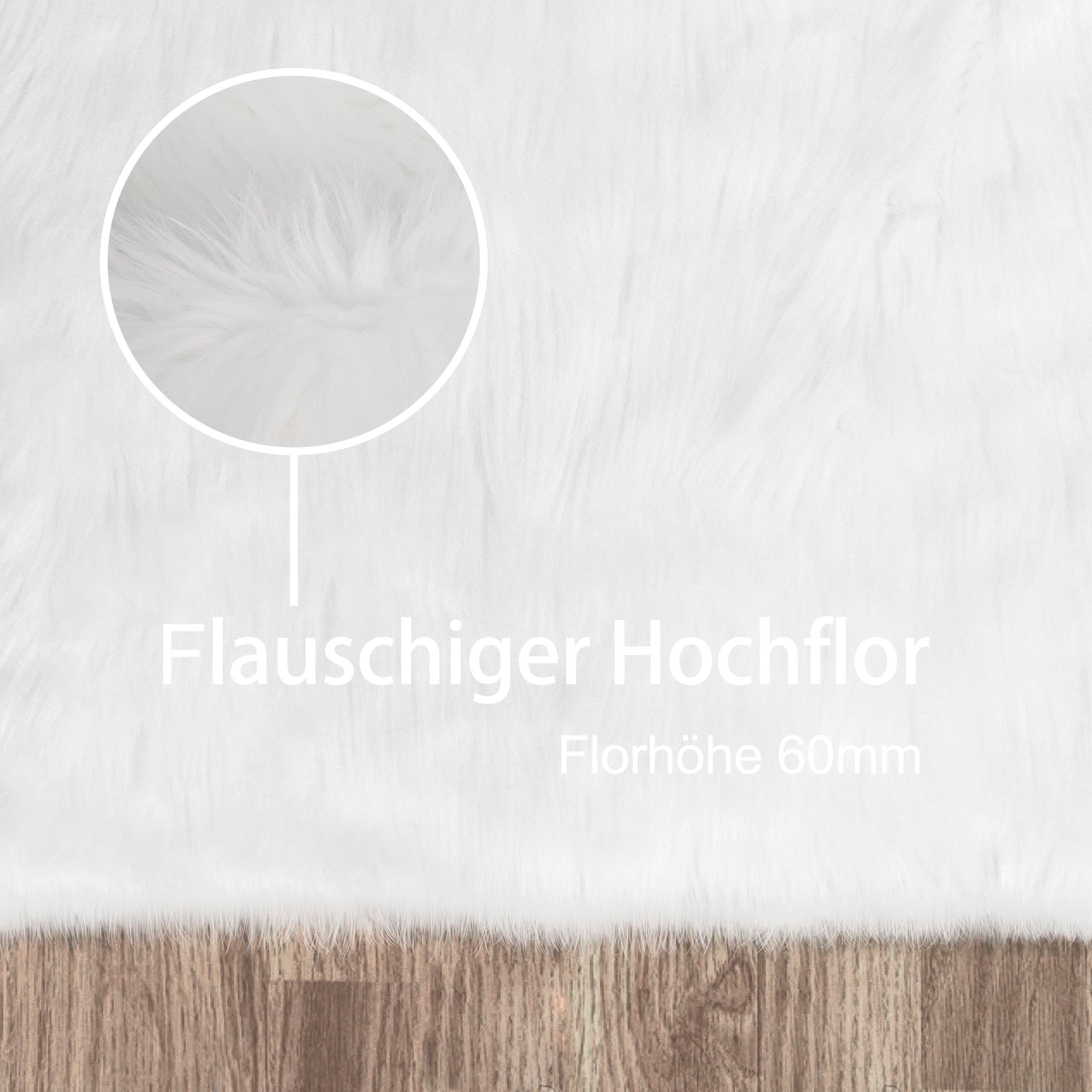 Home affaire Fellteppich »Valeria«, fellförmig, 60 mm Höhe, Kunstfell Teppich rund, besonders weich und flauschig, fußbodenheizungsgeeignet, pflegeleicht, ideale Teppiche für Wohnzimmer, Schlafzimmer und Esszimmer