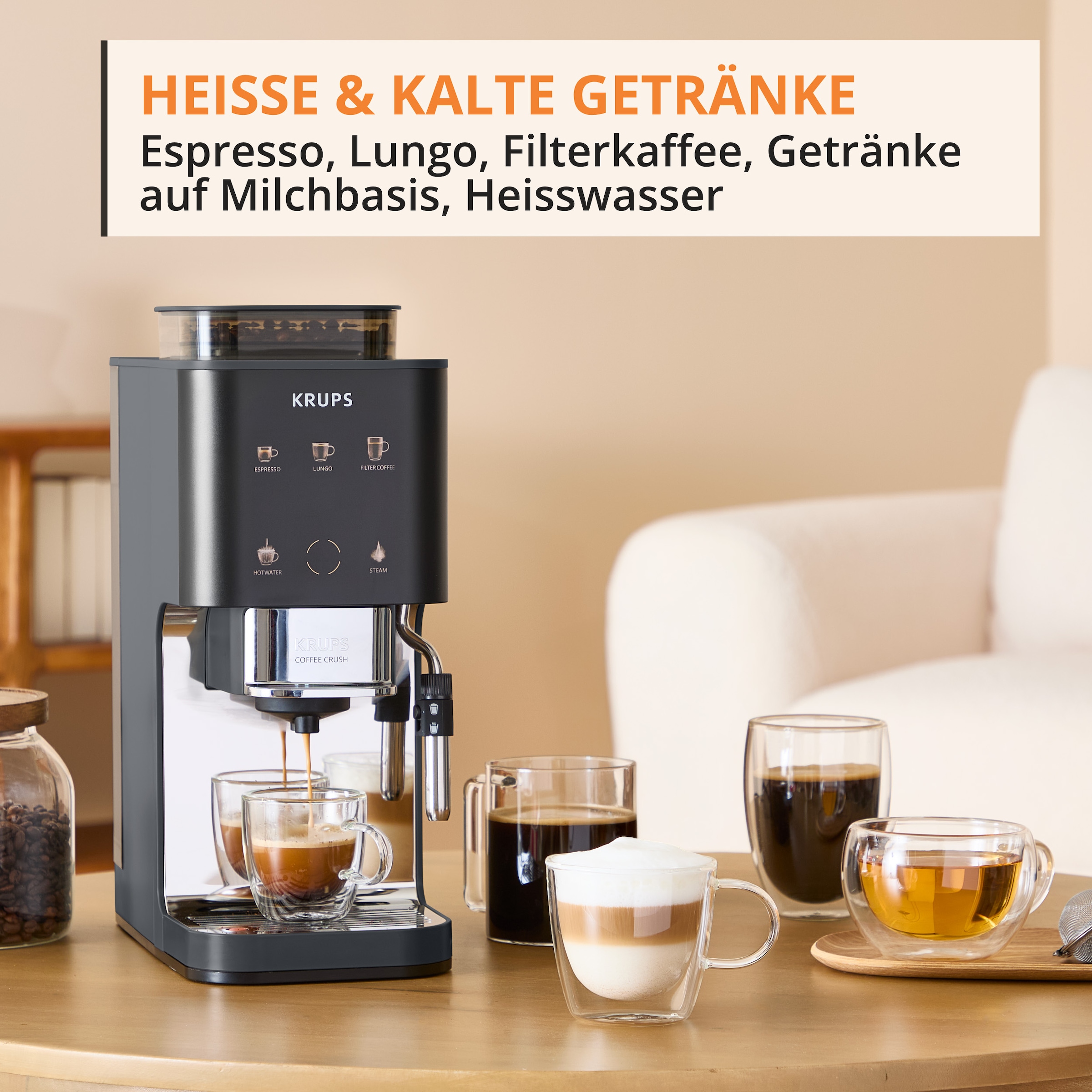 Krups Kaffeevollautomat »SA404B Coffee Crush Extra Milk« kompakt, gemahlenen oder vorgemahlenen Kaffee, intuitives Bedienfeld