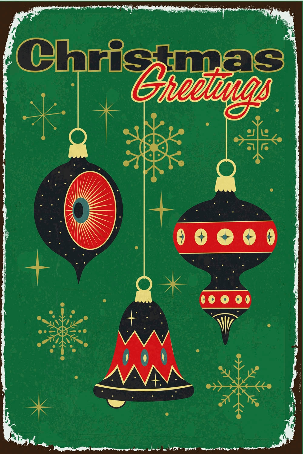queence Metallbild »Christmas Greetings«, Weihnachten-Weihnachtsbaumkugel-Schriftzug-Schriftzüge, (1 St.), Stahlschild,Blechschild, Weihnachtskugel, Deko für die Wand