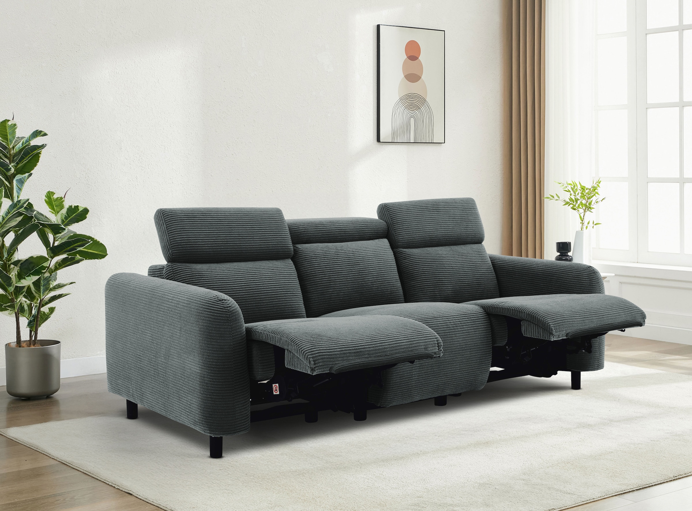 Home affaire 3-Sitzer »SKAANE in Cord, Sofa mit manueller u. elektrischer Relaxfunktion«, Relax-Funktion in 2 Sitzen, Kopfteilverstellung, Federkernpolsterung