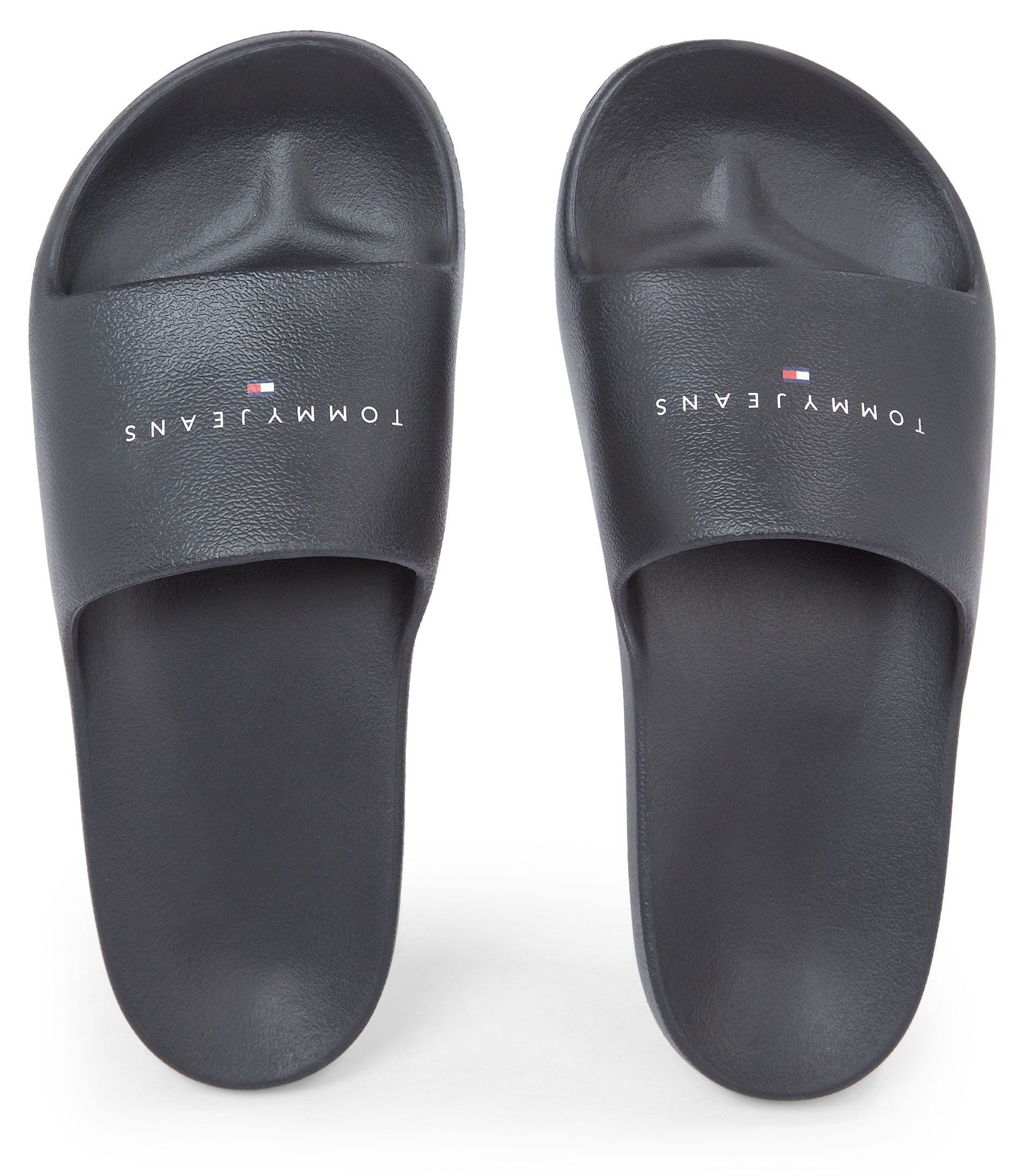 Tommy Jeans Pantolette »TJW PRINTED PU POOL SLIDE«, Plateau, Sommerschuh, Schlappen mit Logoschriftzug, in schmaler Form