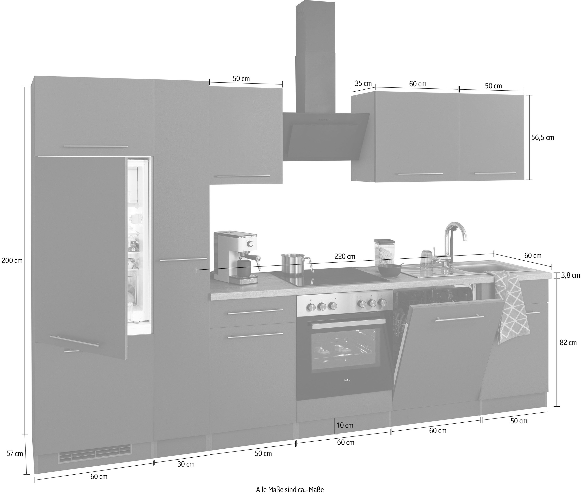 wiho 310 cm Breite Küchenzeile E-Geräte, ohne Rechnung Küchen »Unna«, auf bestellen