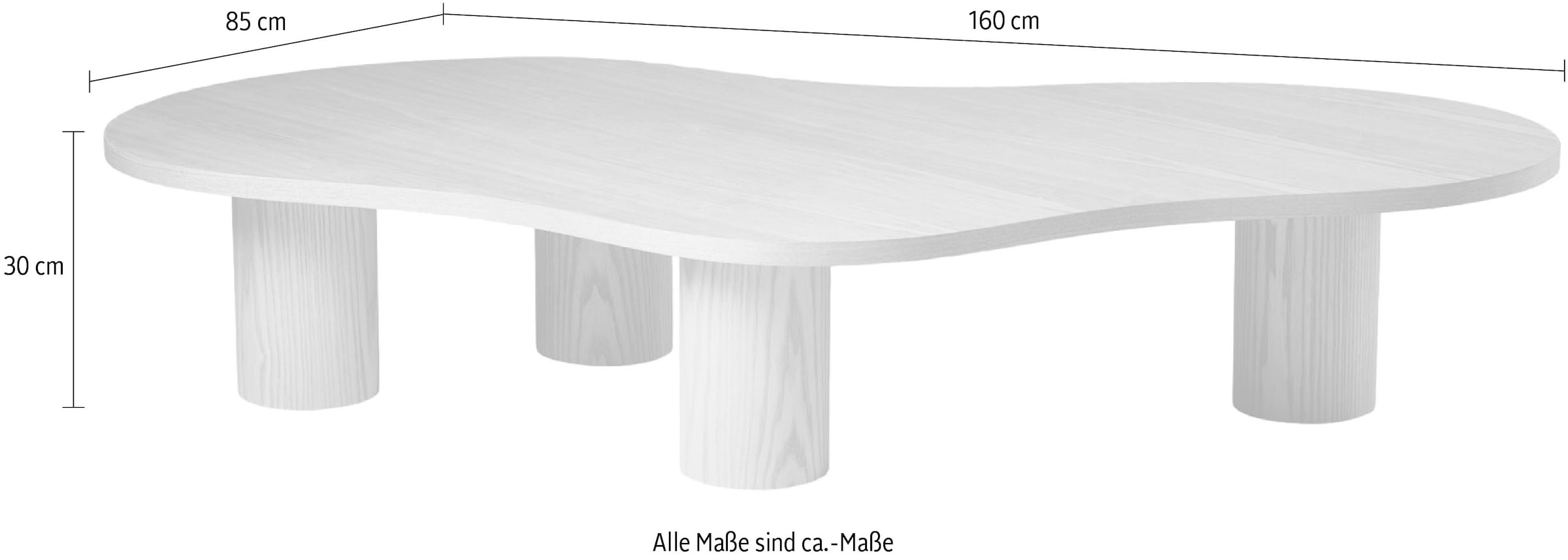 SalesFever Couchtisch »Aven 160x85 cm zeitloses Design mit Echtholzfurnier« Markante organische Form mit skulpturalem Charakter