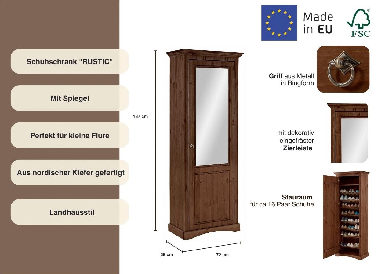 Home affaire Schuhschrank »Rustic«, aus massiver Kiefer, Breite 71 cm, FSC®-zertifiziert