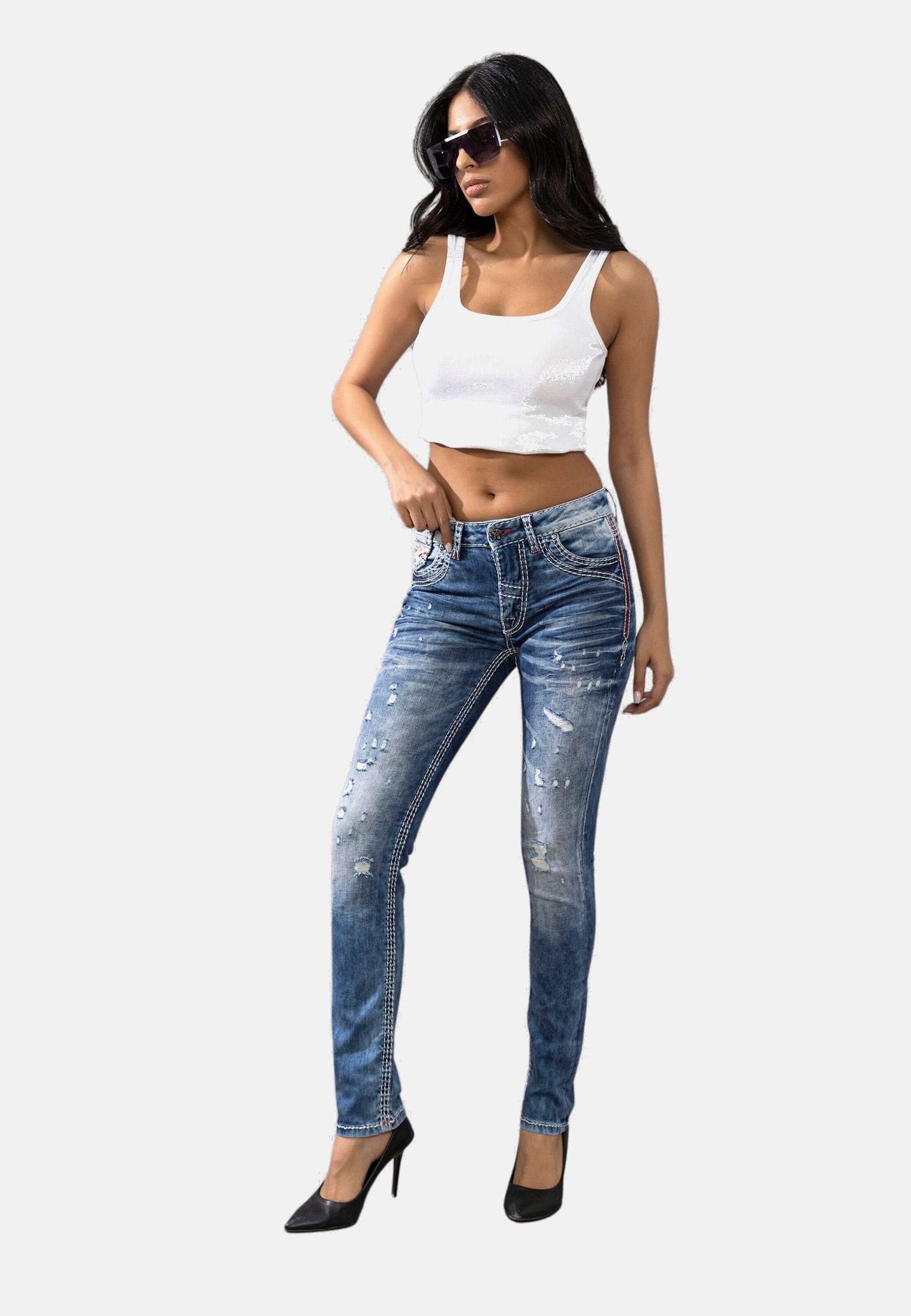 Cipo & Baxx Slim-fit-Jeans »Cipo & Baxx Jeans« mit angesagten Used-Elementen, WD442