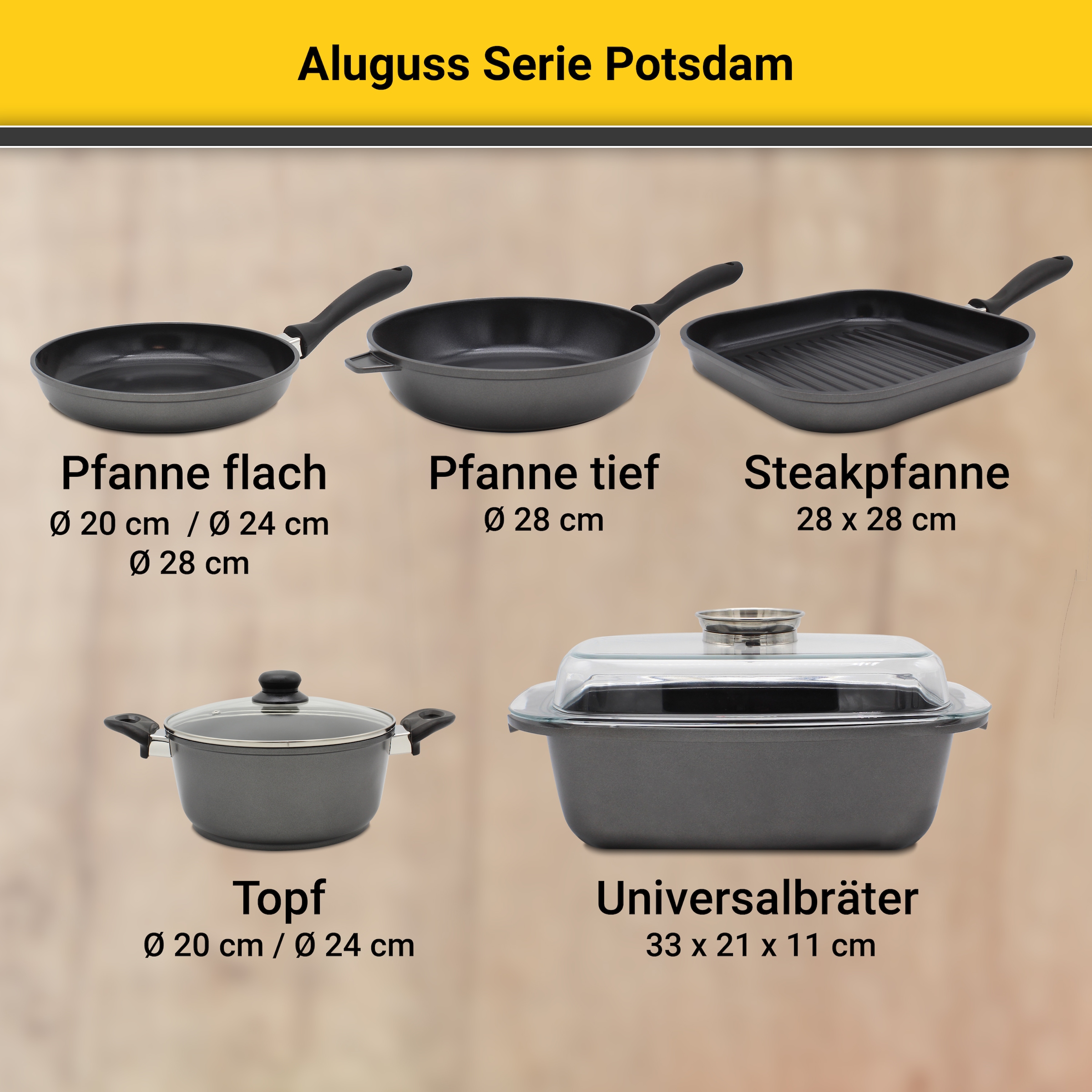 Krüger Fleischtopf »Aluguss Topf mit Glasdeckel Potsdam«, Aluminiumguss, (1 tlg.), für Induktions-Kochfelder geeignet