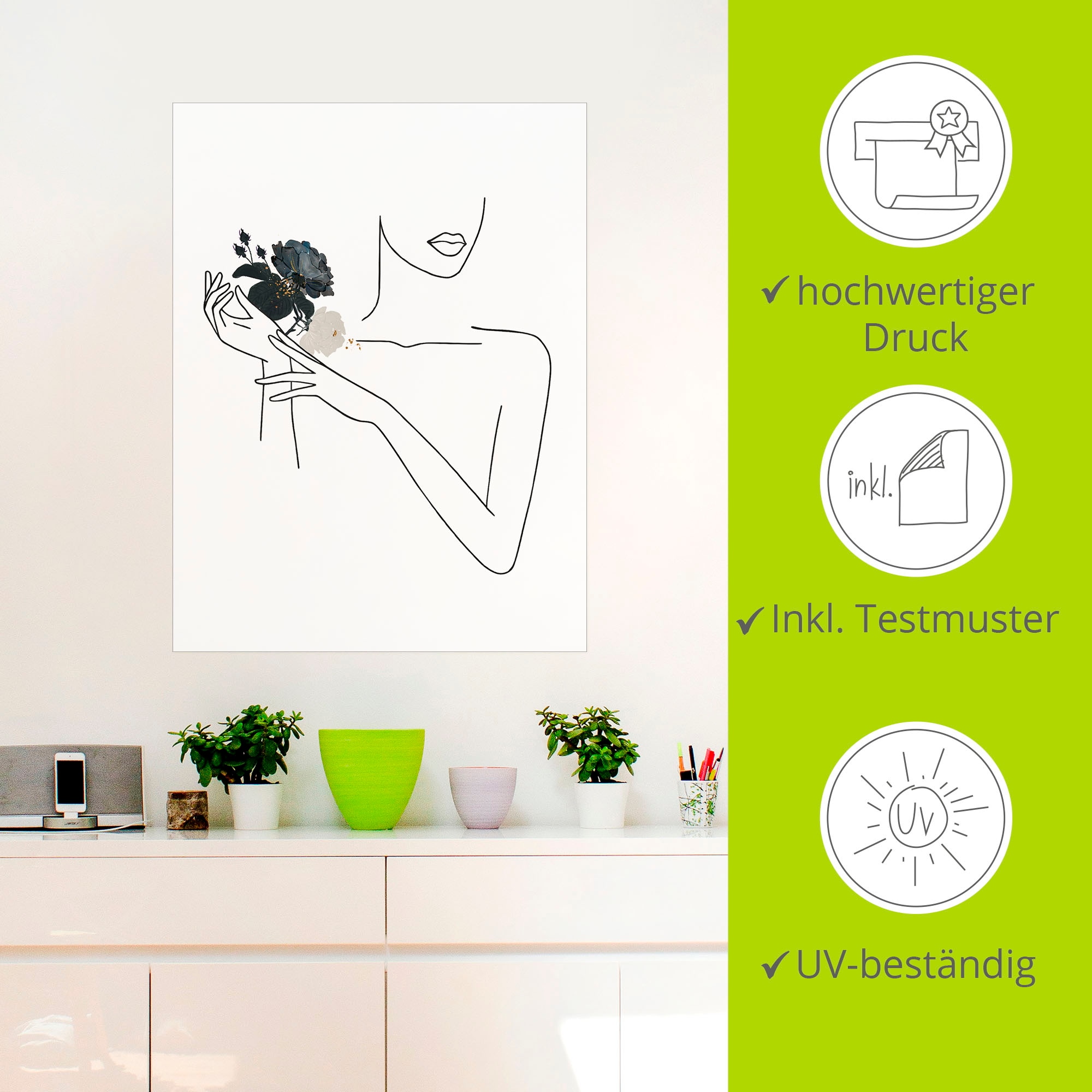 Artland Wandbild »Moderne LineArt Mädchen II«, Modebilder, (1 St.), als Alubild, Outdoorbild, Leinwandbild, Poster, Wandaufkleber