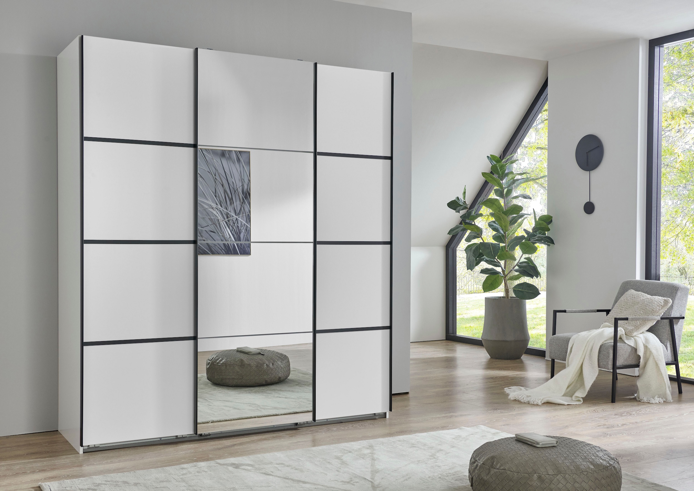 Wimex Schwebetürenschrank »Jork Kleiderschrank mit Spiegel, schwarze Metallgriffe« Schrank in verschiedenen Größen und Innenausstattungsvarianten