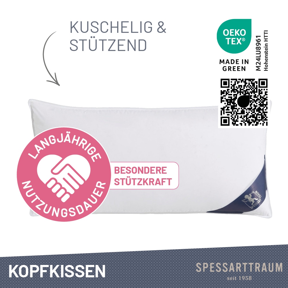 SPESSARTTRAUM 3-Kammer-Kopfkissen »Exklusiv«, Füllung: 90% Daunen / 10% Federn (Außenkammern) und 100% Federn (Innenkammer), Bezug: feiner Daunenbatist, 100% Baumwolle, (1 St.), Kissen vom Hohenstein Institute ausgezeichnet