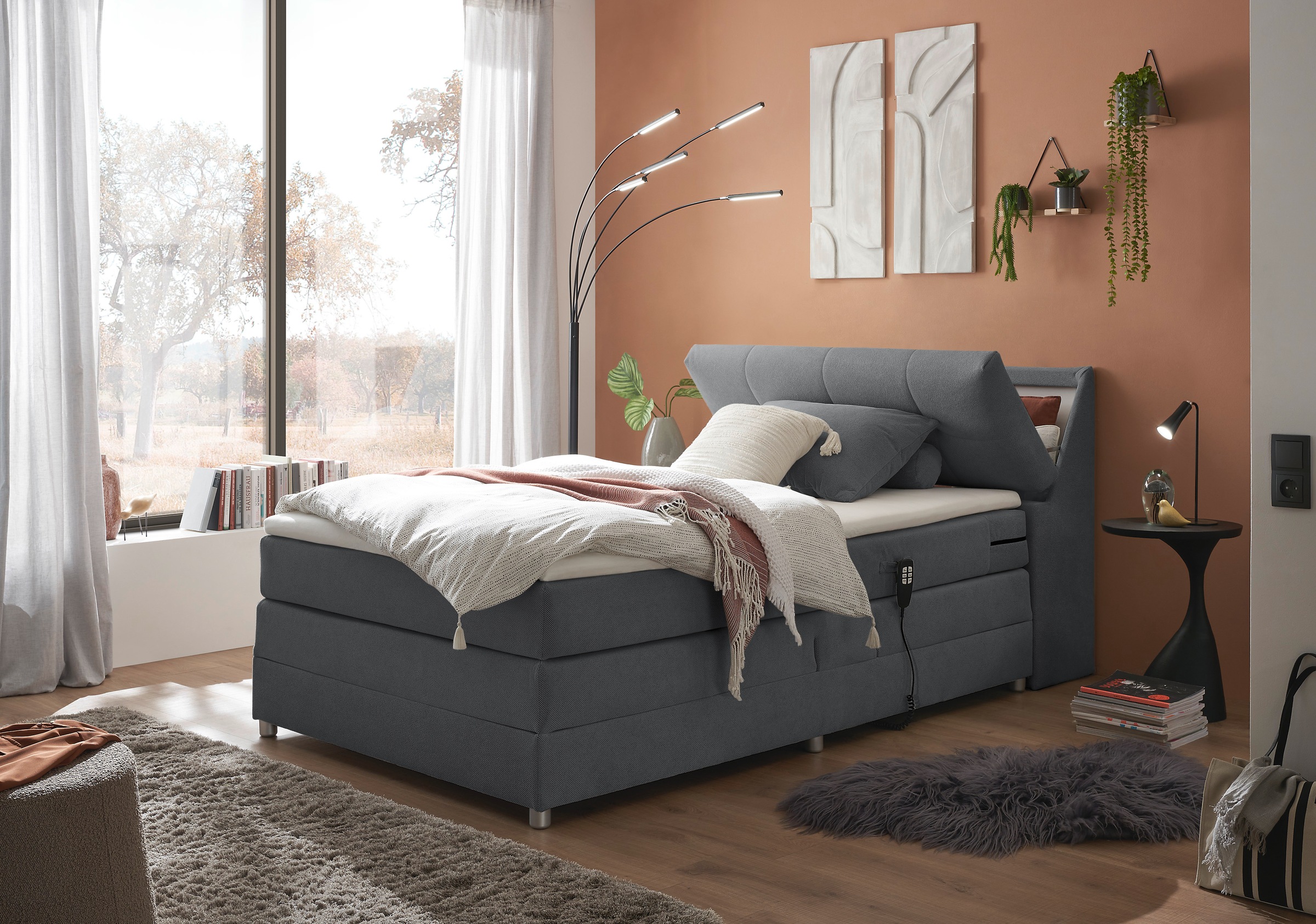 ED EXCITING DESIGN Boxspringbett »Toulouse«, inkl. Motor, inkl. Stauraum im Kopfteil