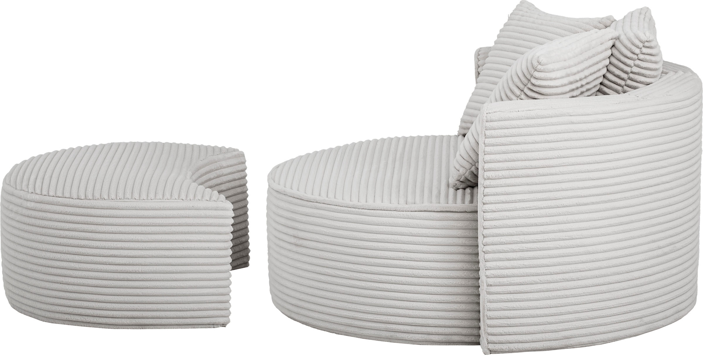 LeGer Home by Lena Gercke XXL-Sessel »ISALIE, Rundsessel mit Hocker, Lesesessel, Loveseat, Big-Sessel«, (Set), trendige Stoffe, 3 Zierkissen, große Sitzfläche, Cord, Samt, Bouclé
