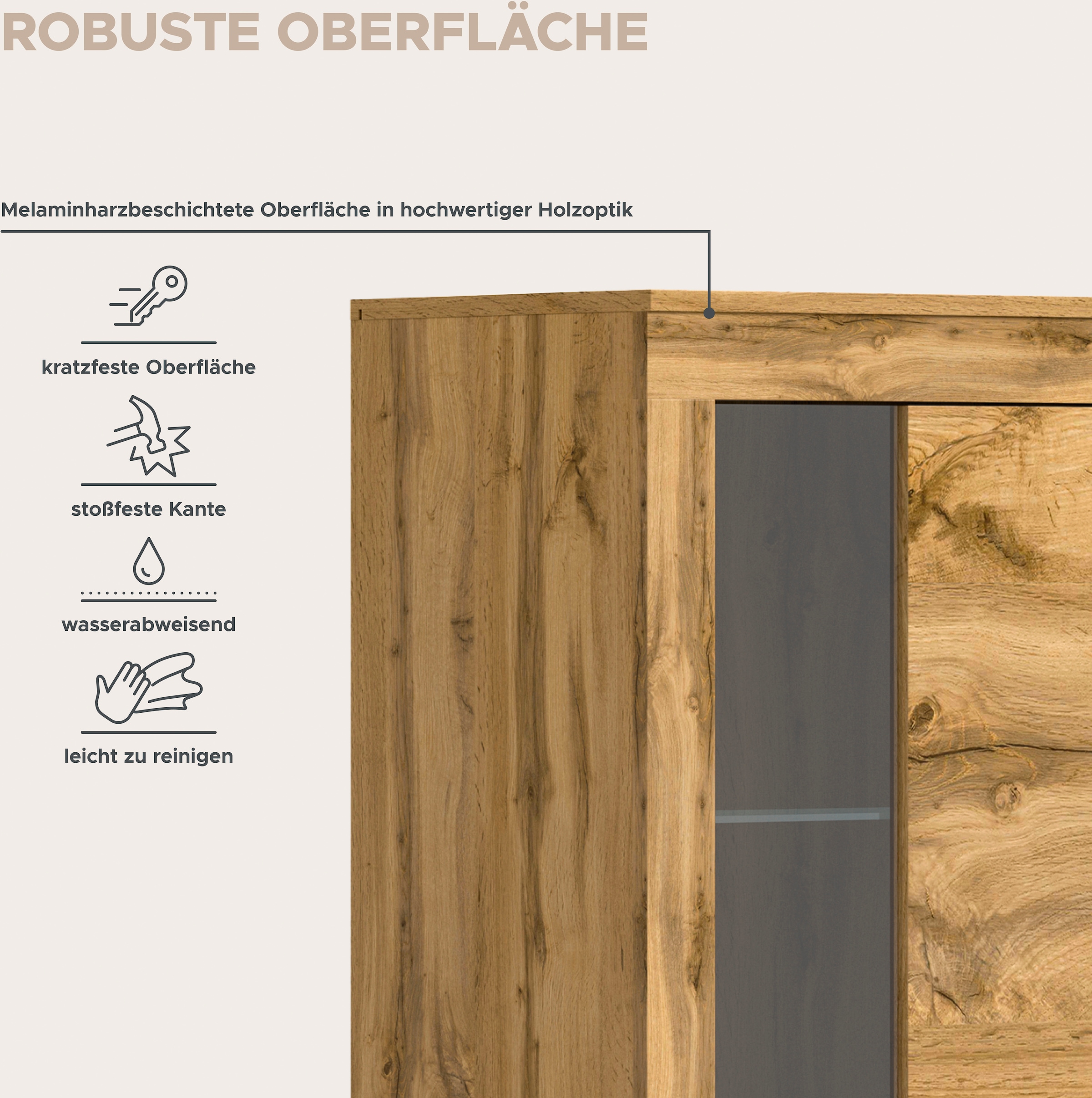 INOSIGN Vitrine »Aosta, Breite 60 cm, stehend oder hängend, in verschiedenen Farben«, Türanschlag wechselbar, 1 Glaseinlegeboden, Hängeeitrine, Standvitrine