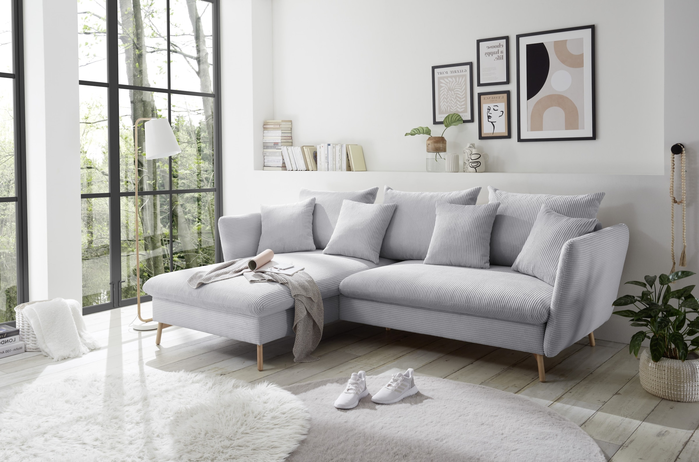 andas Ecksofa »MERLE, 258 cm, L-Form, traumhafter Cord,«, mit Bettfunktion und Bettkasten, Liegefläche 224 x 139